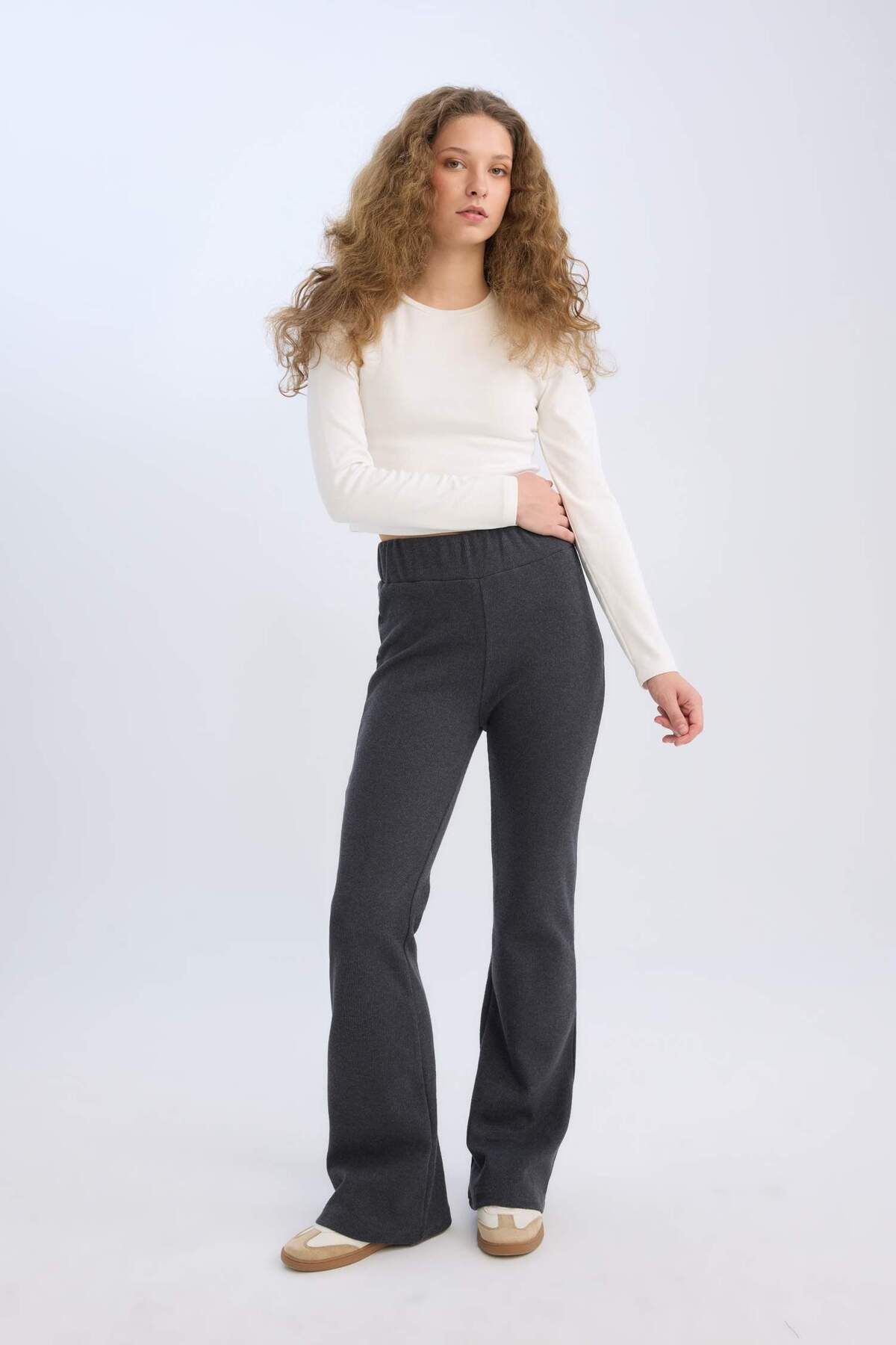 DeFacto-Wide Leg Wide Leg Stretchy Waisted Long Length Pants 3203879 3