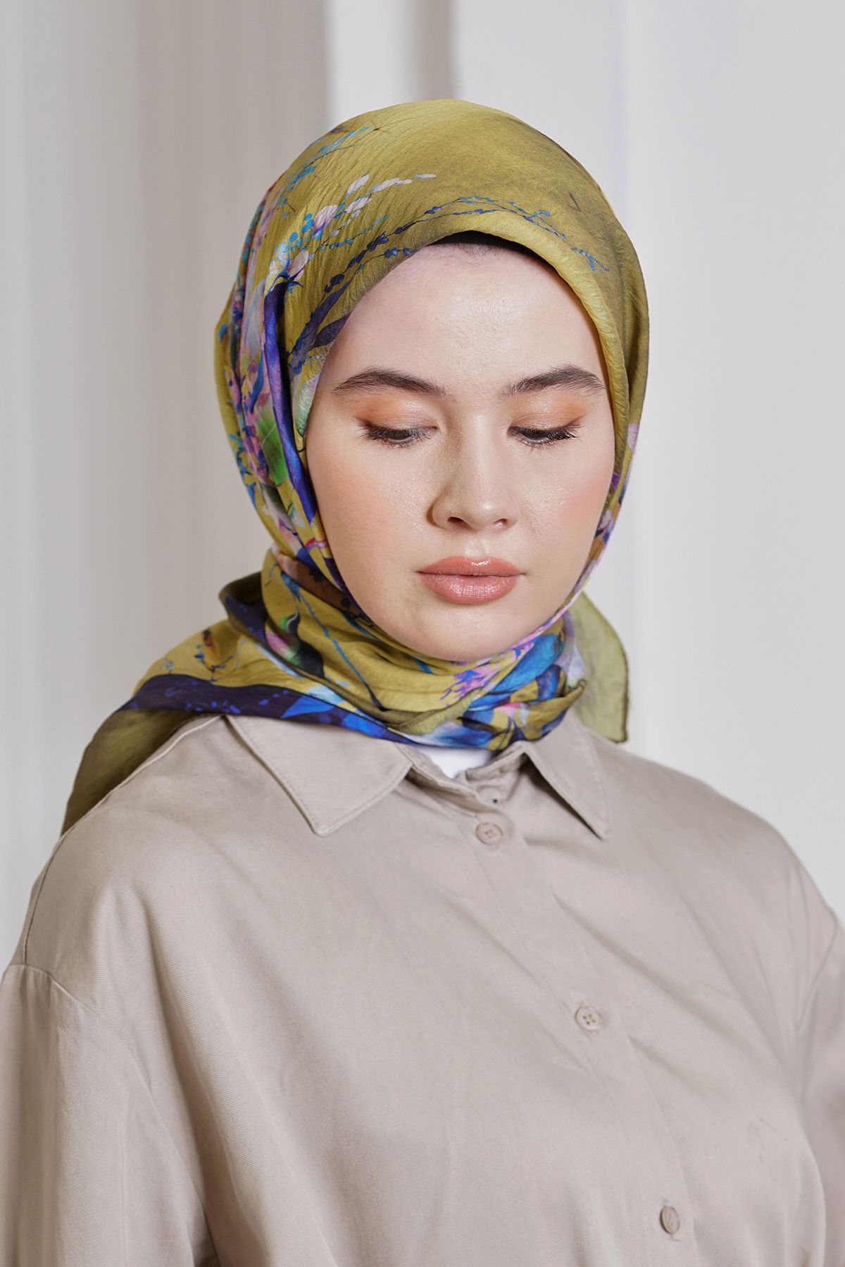 روسری سبز حجاب الماس گل IPEXI 4297 Loryan