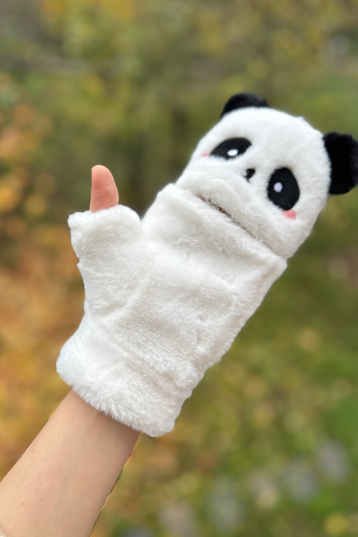 novon Sevimli Panda İçi Polar Parmaksız Açılıp Kapanabilen Peluş Eldiven görsel 3