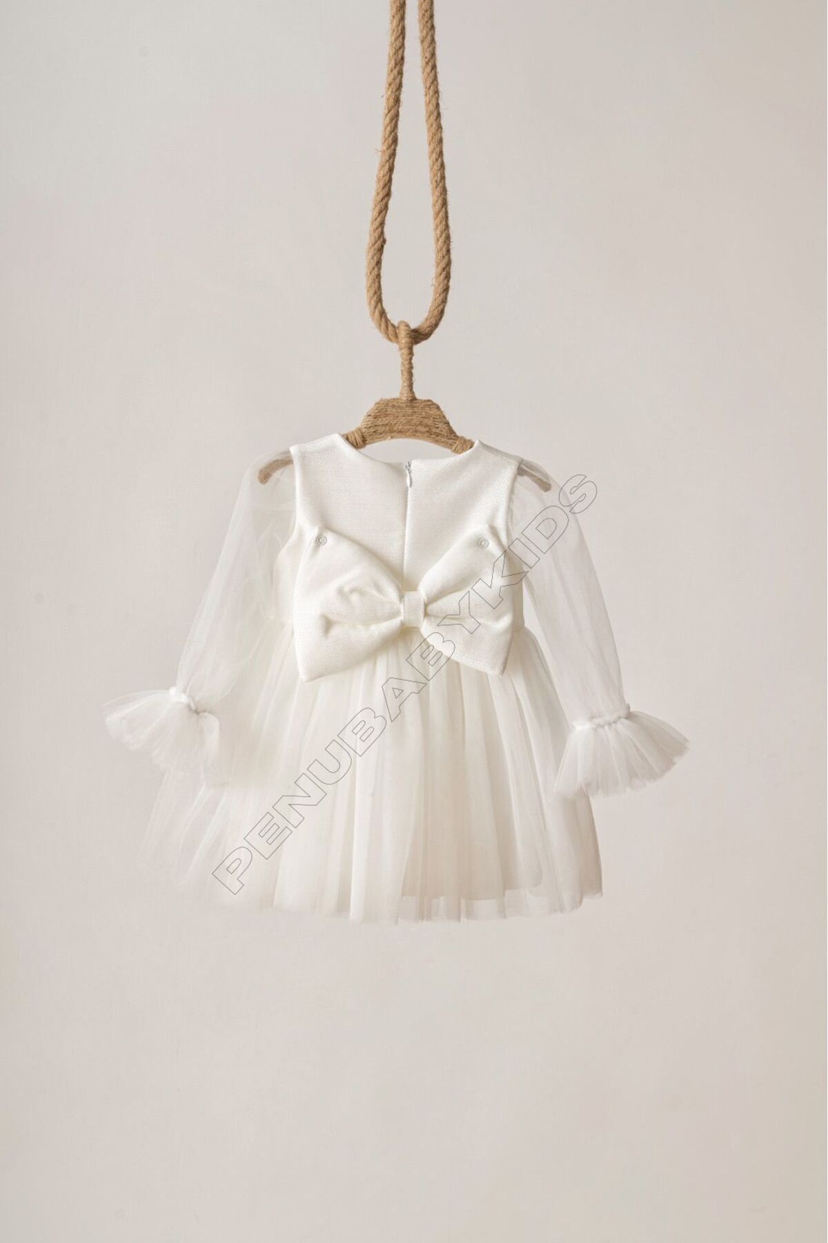 penu baby kids Beyaz Uzun Tül Kol Detaylı Tütülü Kız Bebek Elbise fotoğrafı 6 (önizleme)