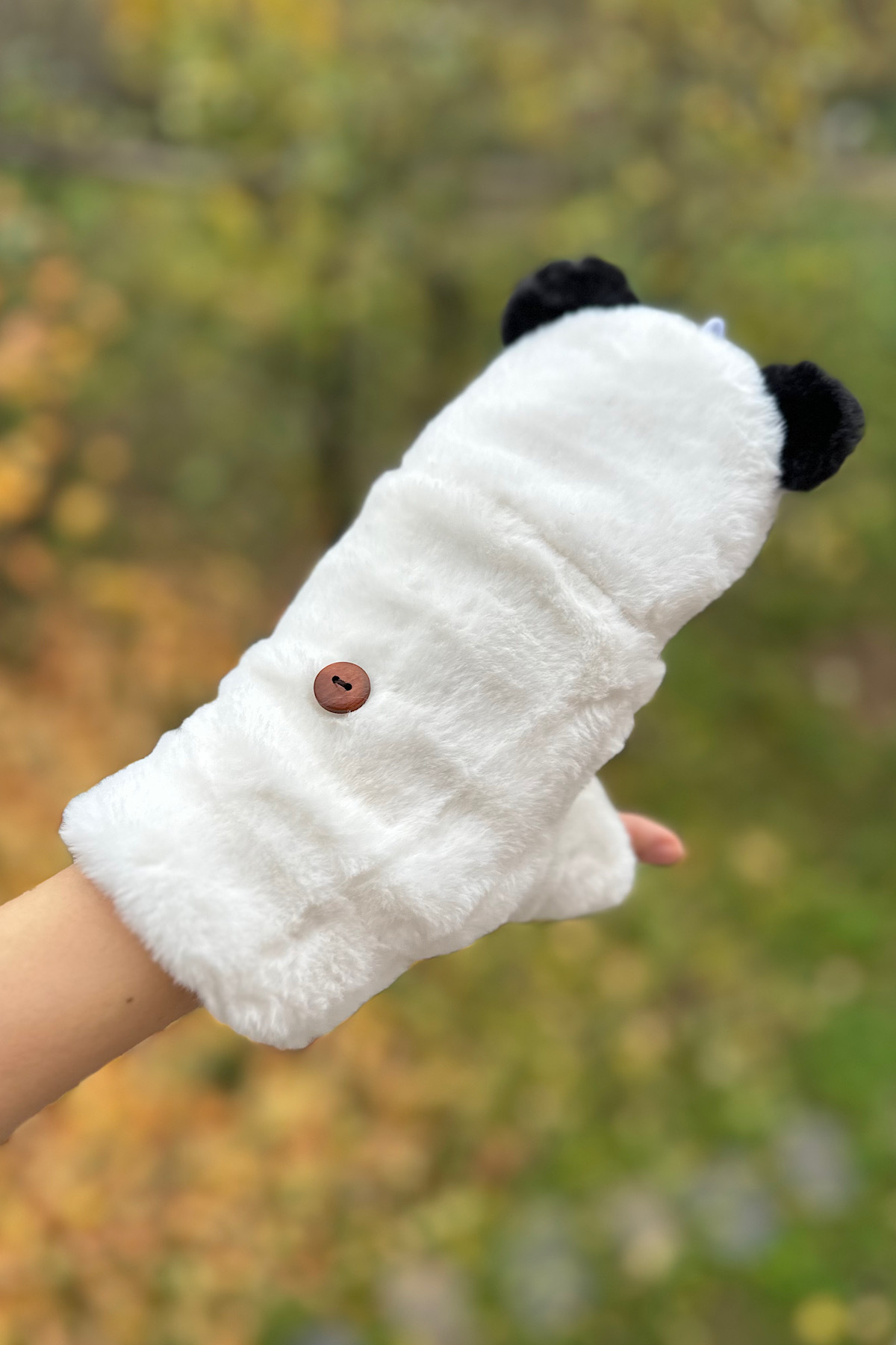 novon Sevimli Panda İçi Polar Parmaksız Açılıp Kapanabilen Peluş Eldiven görsel 4