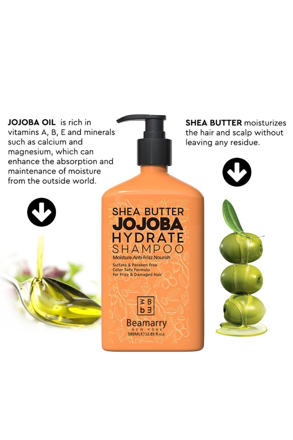 Beamarry-Jojoba & Shea Butter Anti-Frizz Anti-Frizz Dry Curly Damaged Hair Care Shampoo 380 ml 3