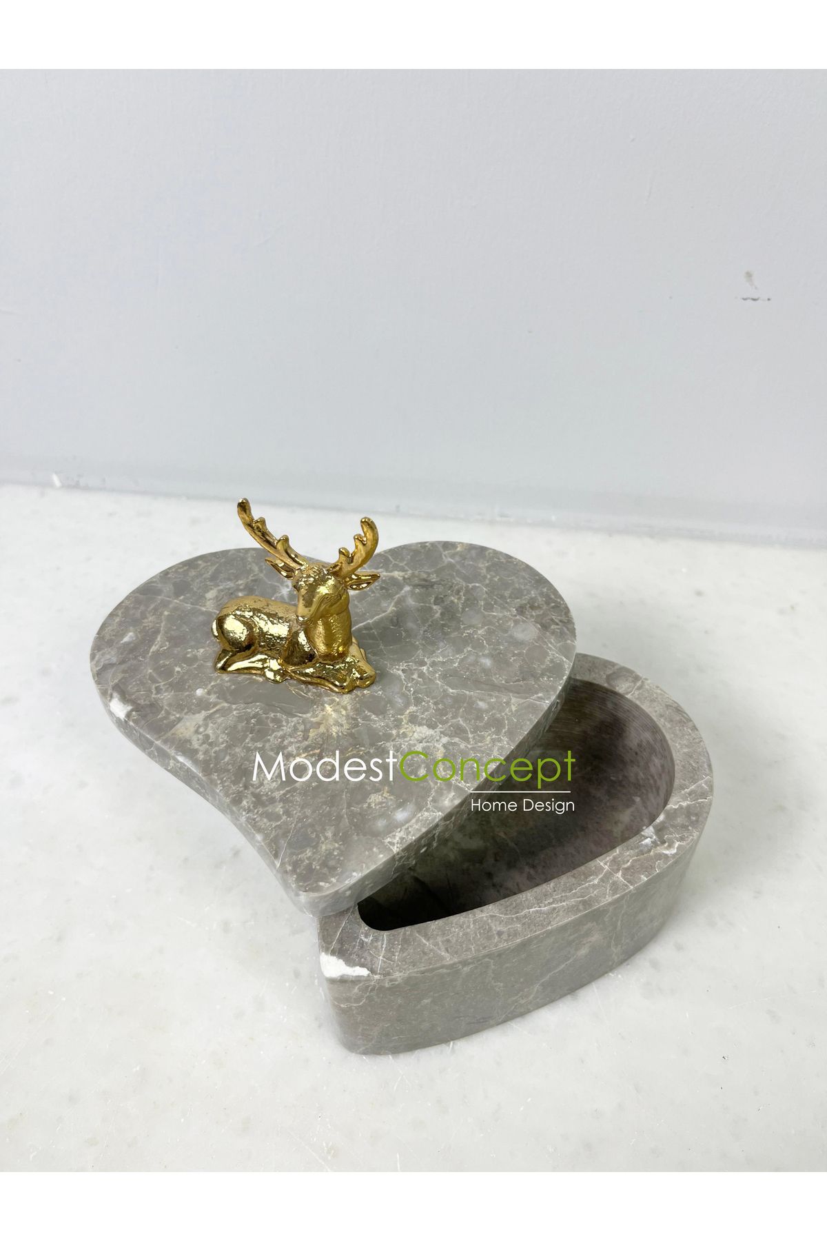 Modestmar-Gray Marble Heart Bowl with Gold Deer Object 1