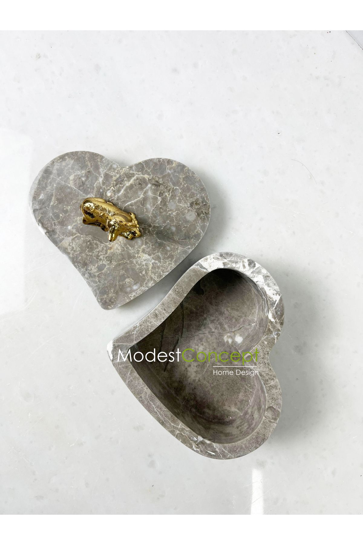 Modestmar-Gray Marble Heart Bowl with Gold Deer Object 8