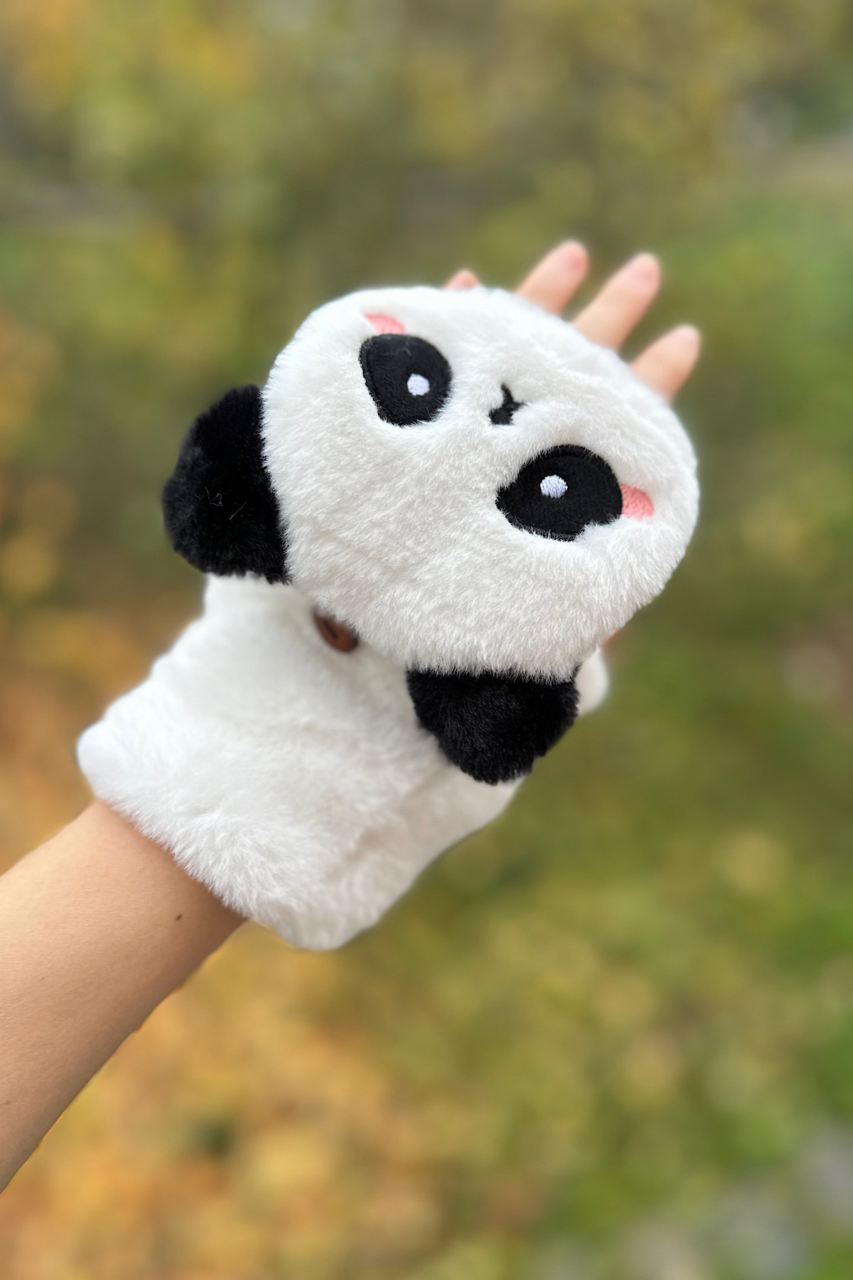 novon Sevimli Panda İçi Polar Parmaksız Açılıp Kapanabilen Peluş Eldiven görsel 6