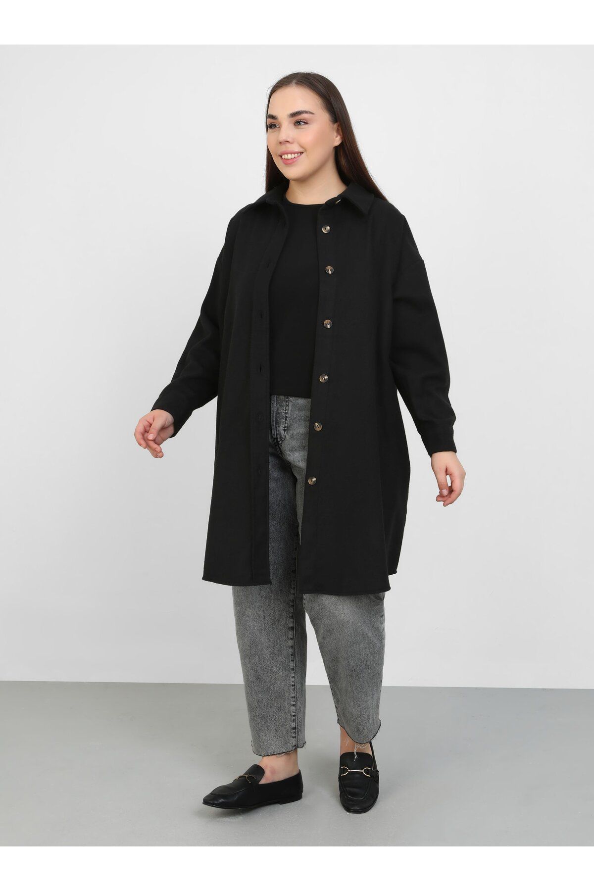 ALİA-Large Size Patterned Oversize Stamp Jacket - Black - Alia 1