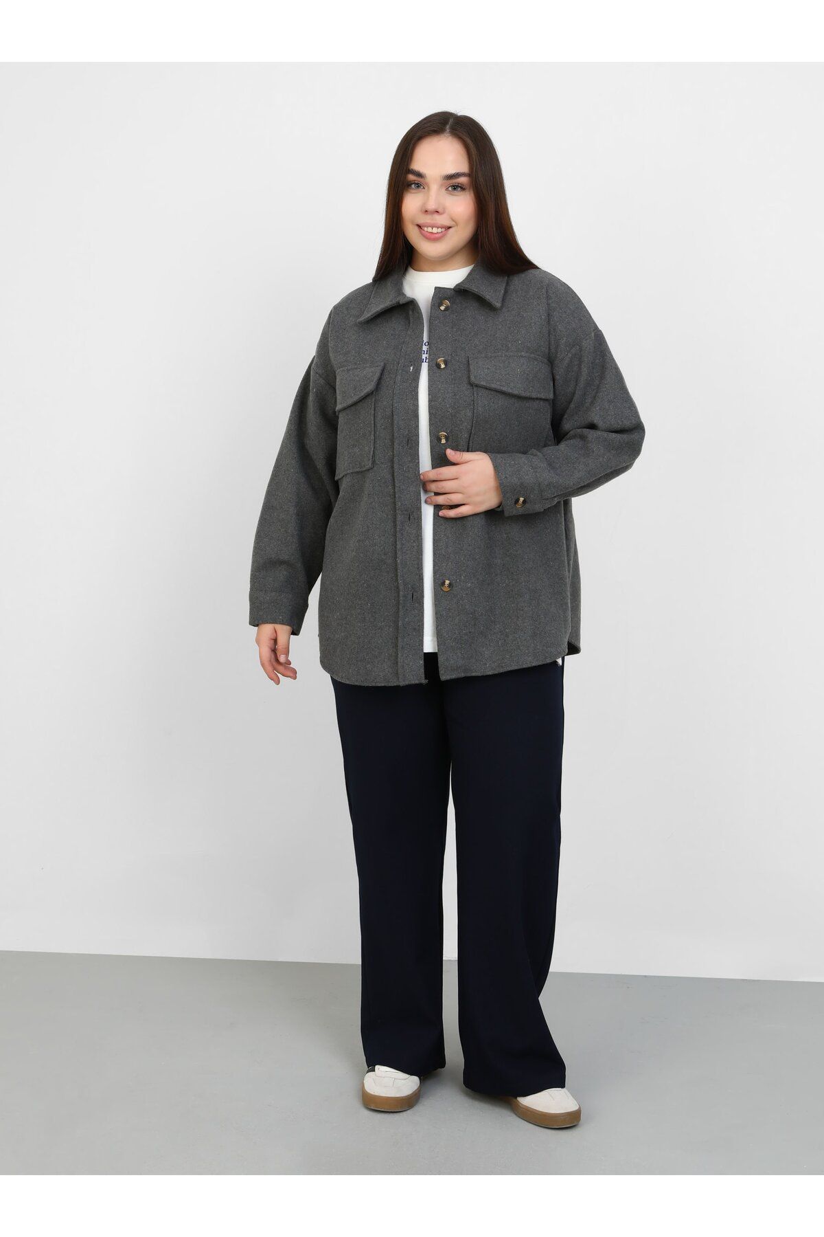 ALİA-Oversize Stamp Jacket with Large Size Pocket Detail - Gray - Alia 7