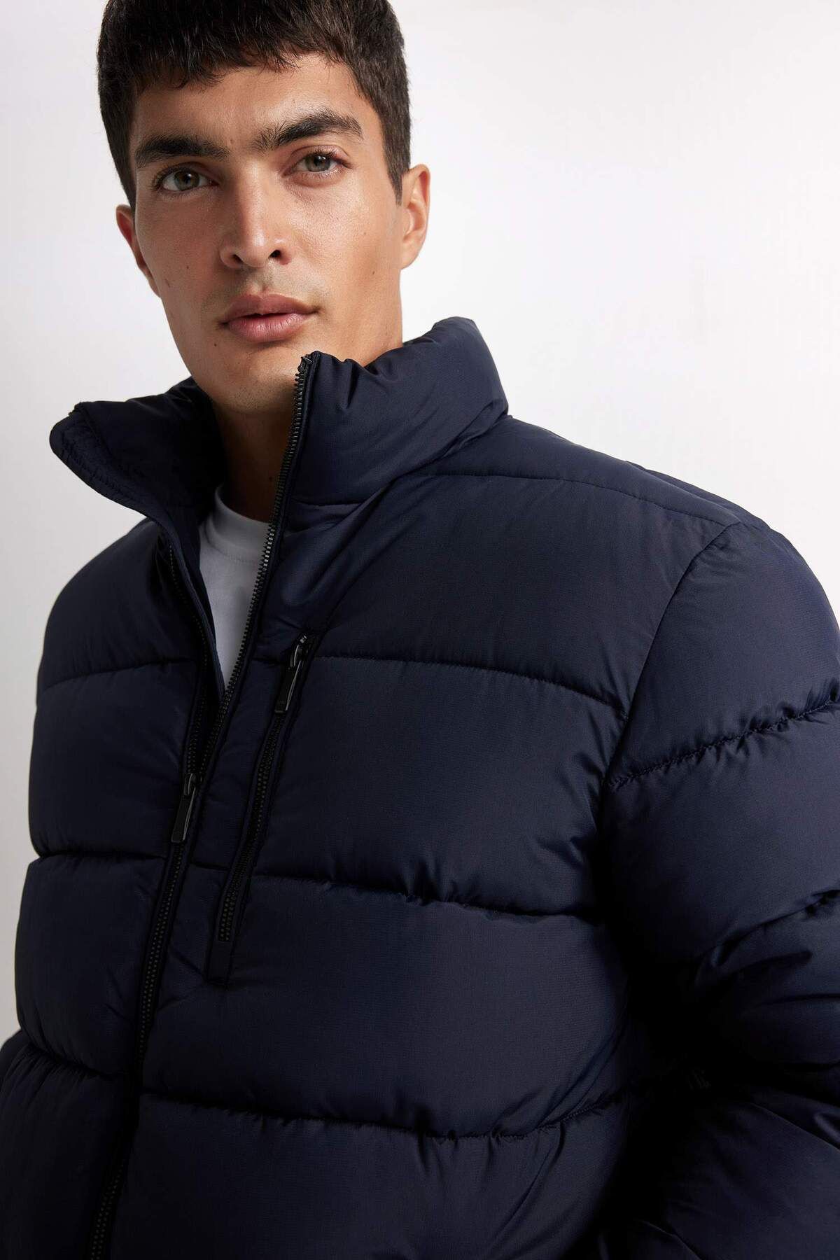 DeFacto-Dfc - Water Repellent Windproof down Coat Slim Fit Slim Fit Stand Collar with Zipper Pocket 6