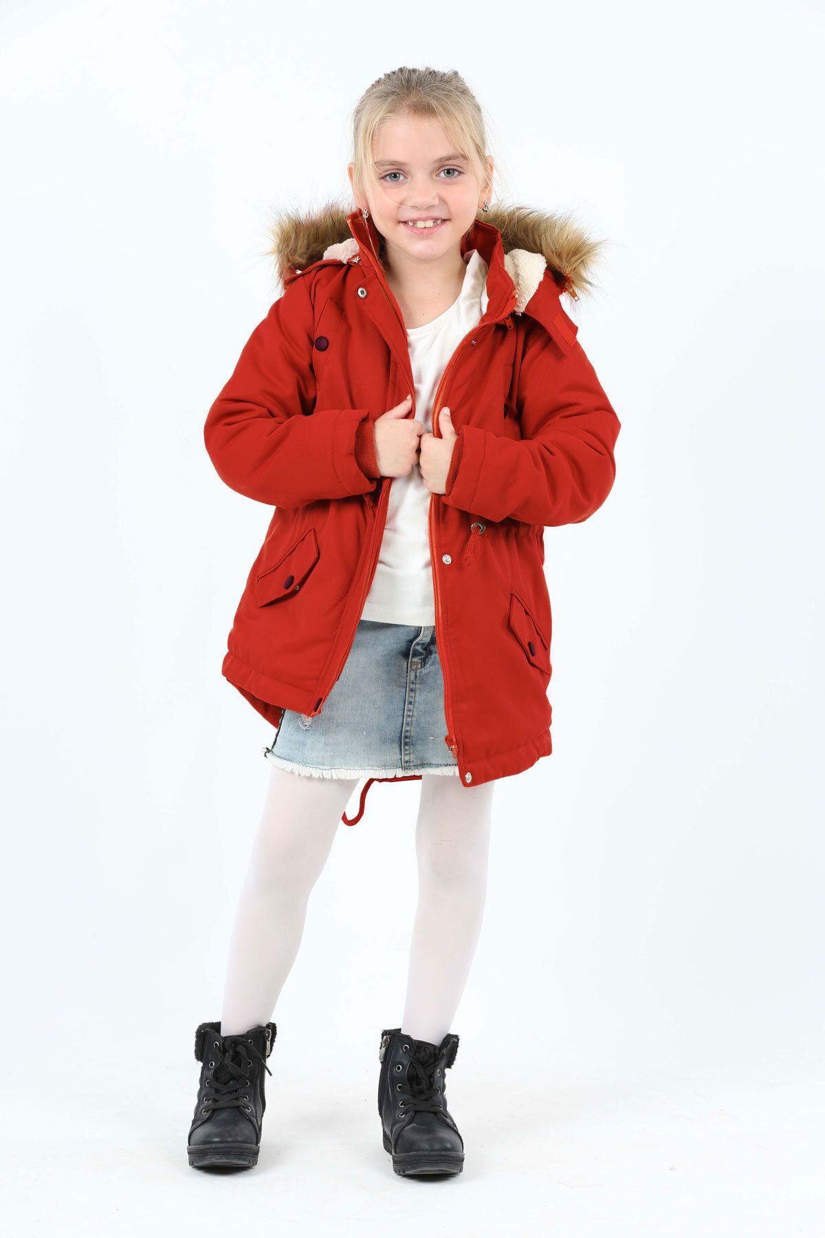 Asortik Kids-Girls - Gabardine Coat with Water Repellent Hood, Zipper and Pockets 4