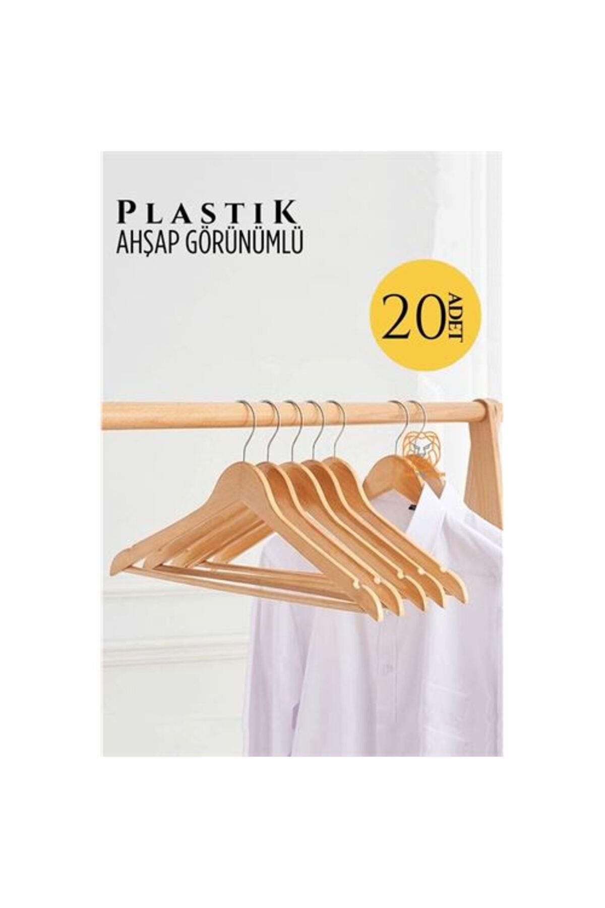 BirdoluSepet Engithalat Ahşap Görünüm Plastik Askı 20 ADET KREM