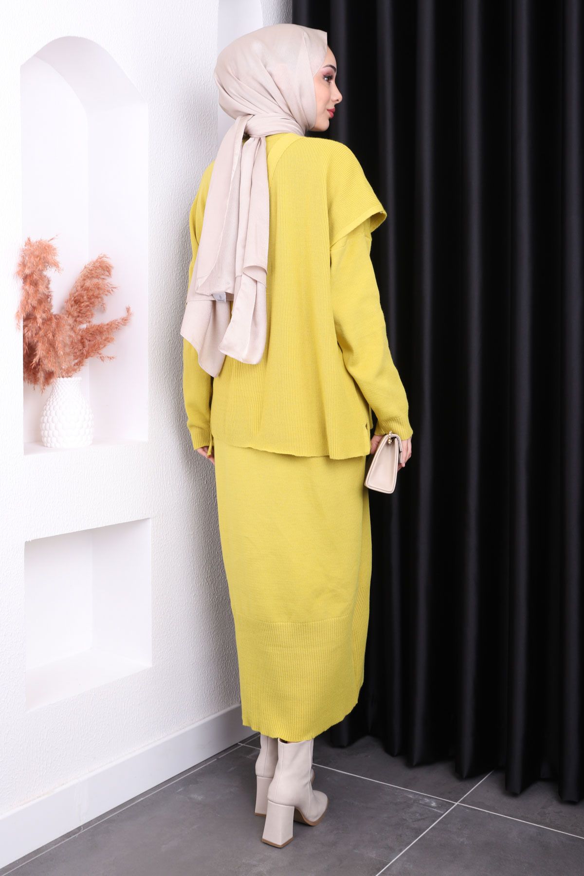 İmajButik-Πλεκτό φόρεμα Oil Green One Shoulder Jumpers 4