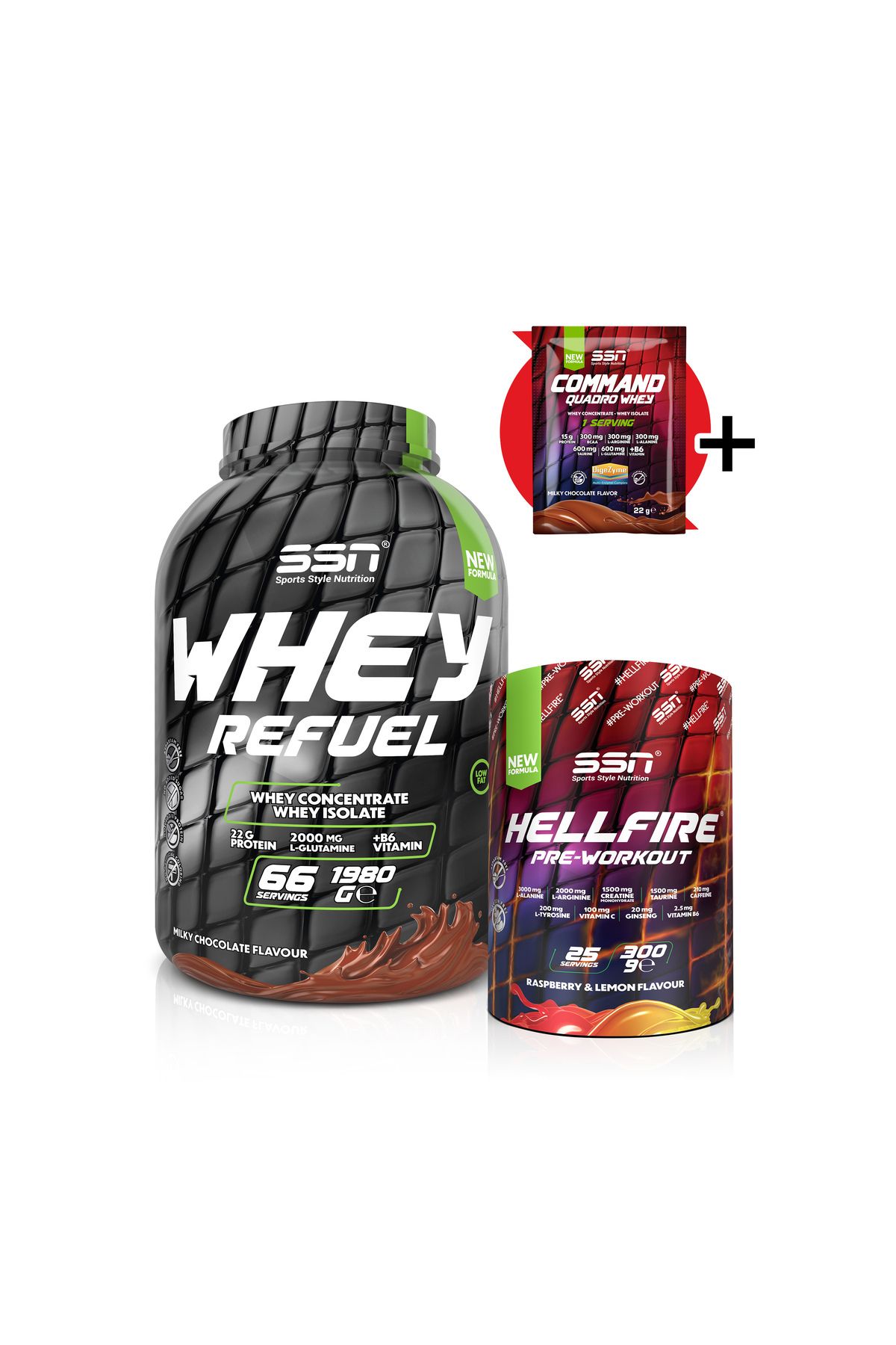 SSN Sports Style Nutrition Refuel Kombinasyonu 3 ( Ssn Whey Refuel Çikolata Ssn Hellfire Preworkout 300gr )