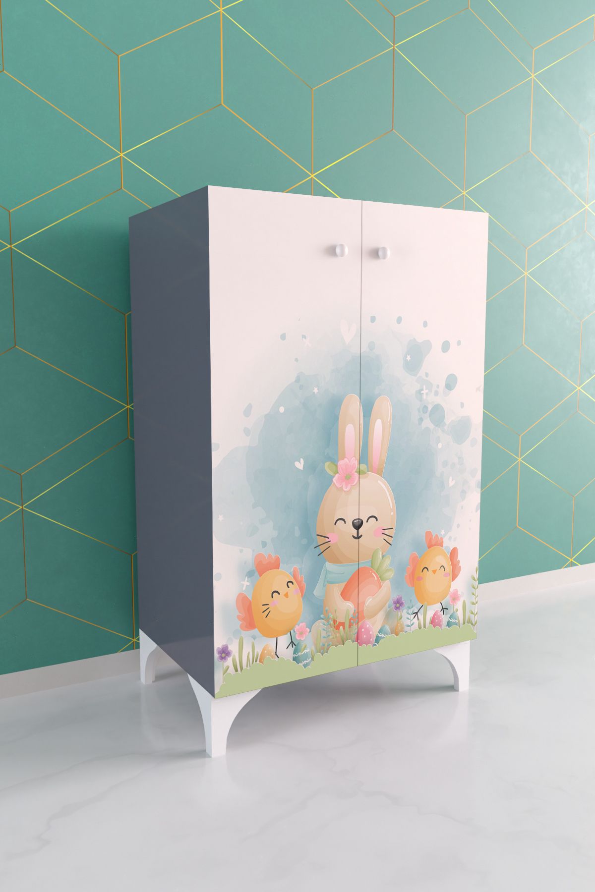 Hediyeler Kapında Happy Bunny 2 Raflı Çok Amaçlı Dolap Çocuk Odası Dolabı