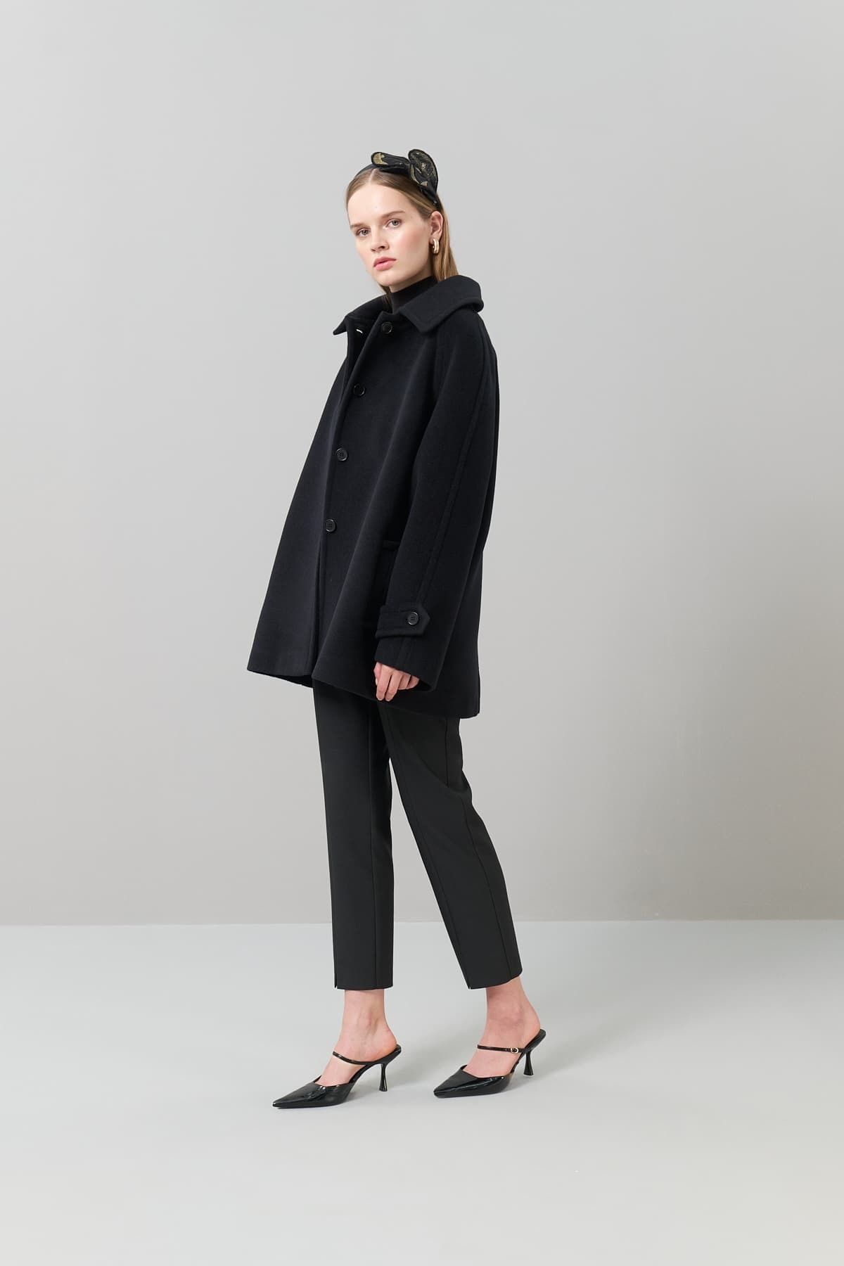 Roman-Black 100% Wool Coat - Buttoned K 2519006 _001 3