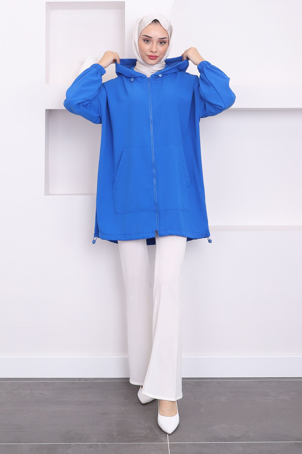 İmajButik-Hooded Saks Blue Pocket Jacket 1