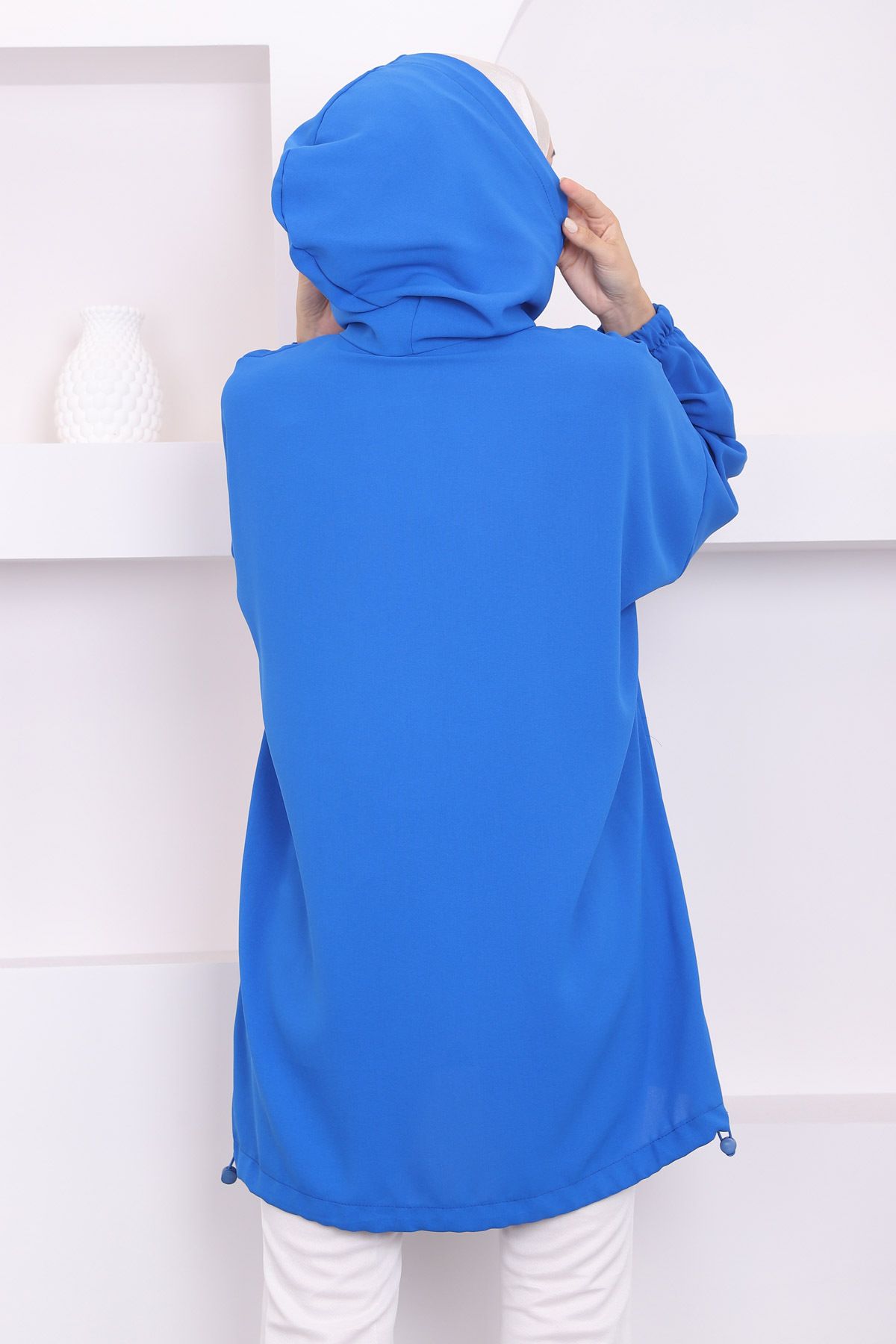 İmajButik-Hooded Saks Blue Pocket Jacket 4