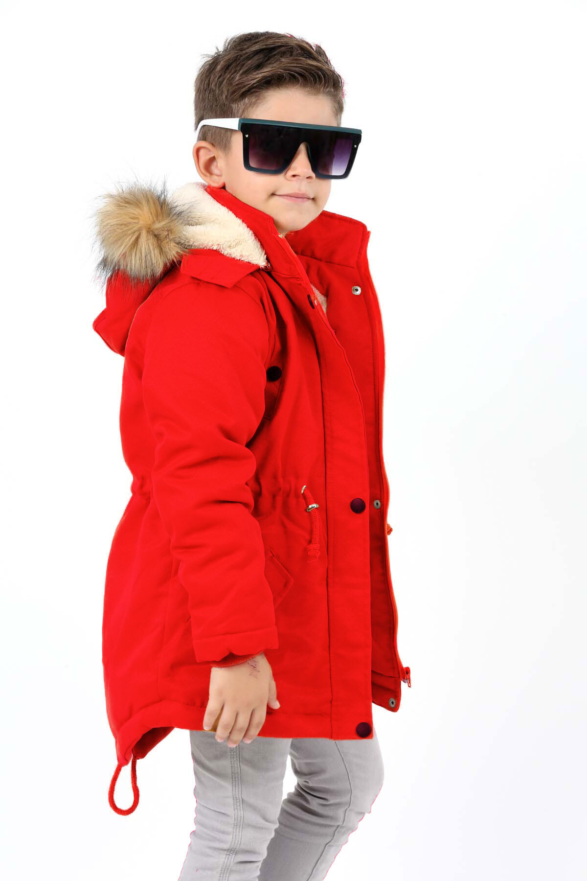 Boys Water Repellent Hooded Gabardine Coat with Zipper Snap Closure Pocket