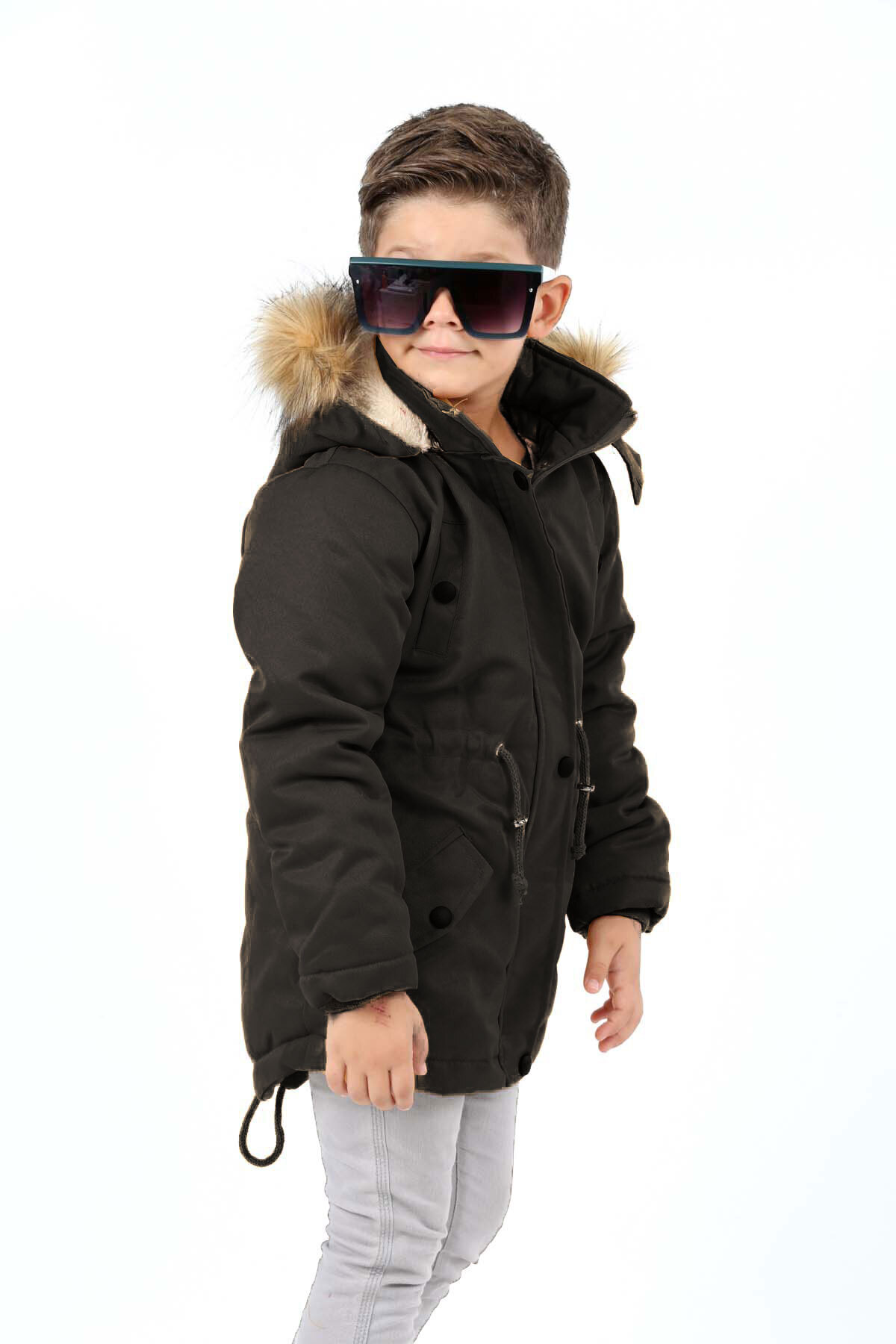 Boys Water Repellent Hooded Gabardine Coat with Zipper Snap Closure Pocket