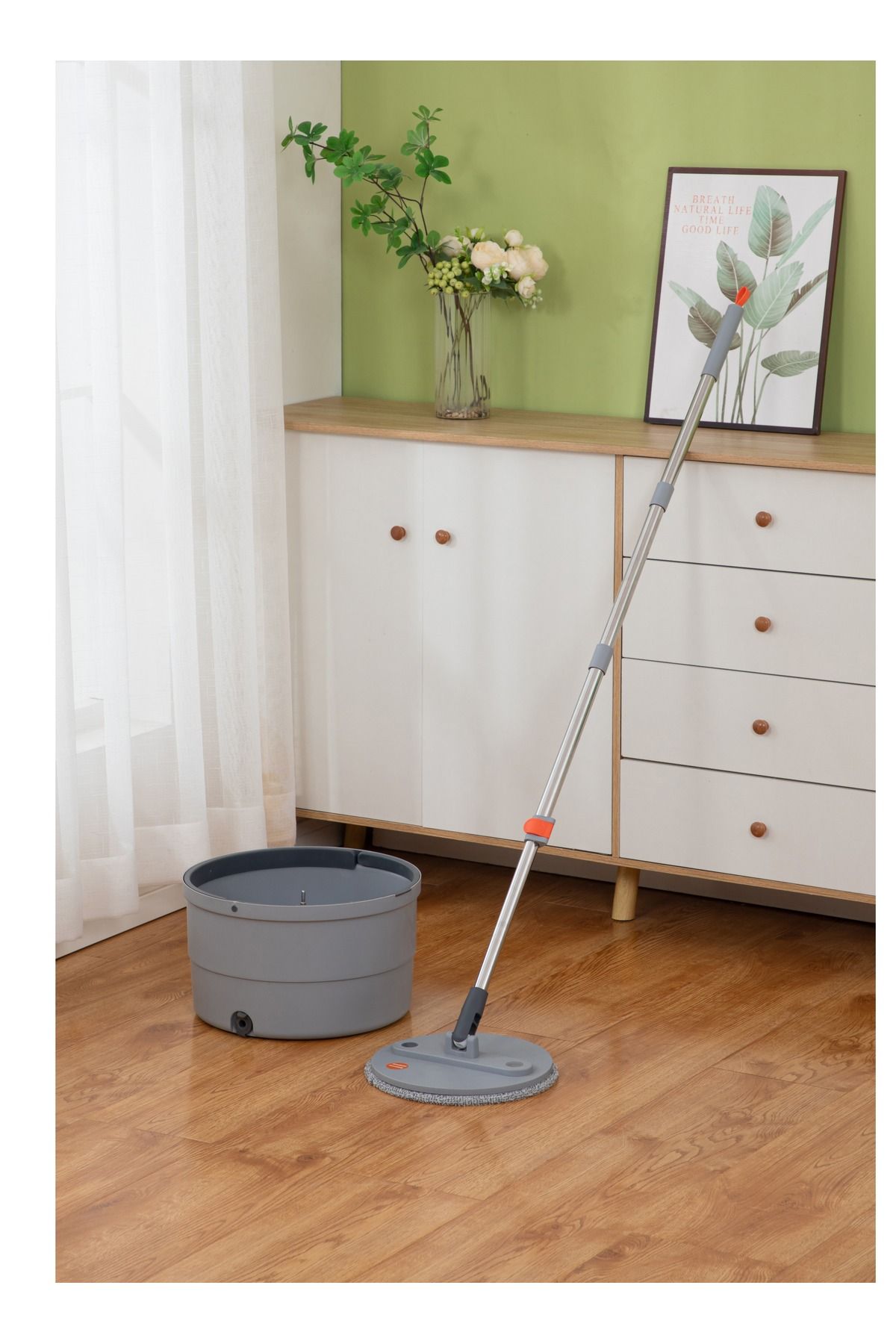 ALMUFARREJ-Rotary Squeeze Mop and Bucket Microfiber Mop Pads Hand Free Wringing Floor Clean Mop with 2 Pads 2