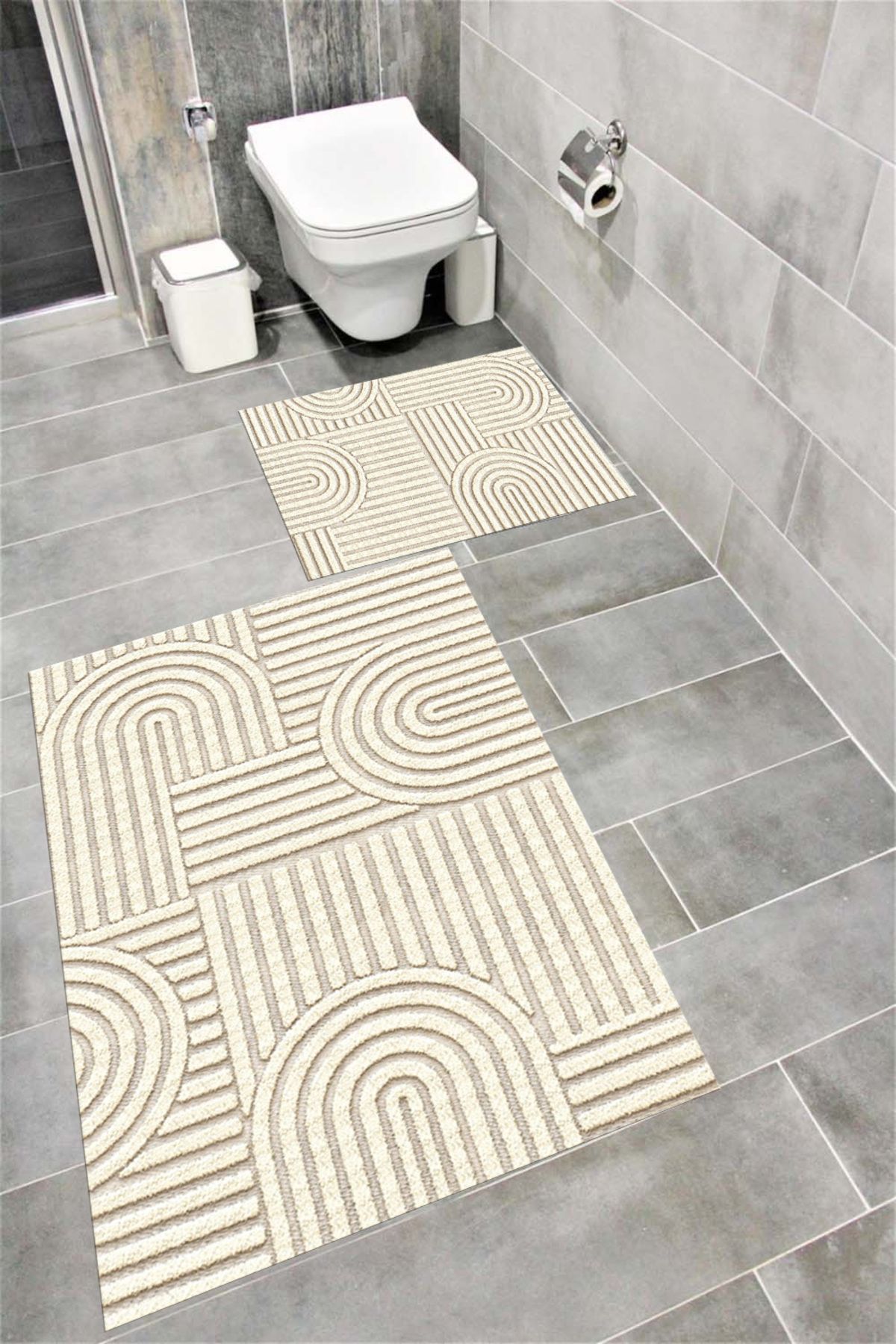 Bordo Halı Su Emici Yumuşak Kaymaz Taban Sünger Dolgulu Yıkanabilir Dekoratif Banyo Paspası-1343bej