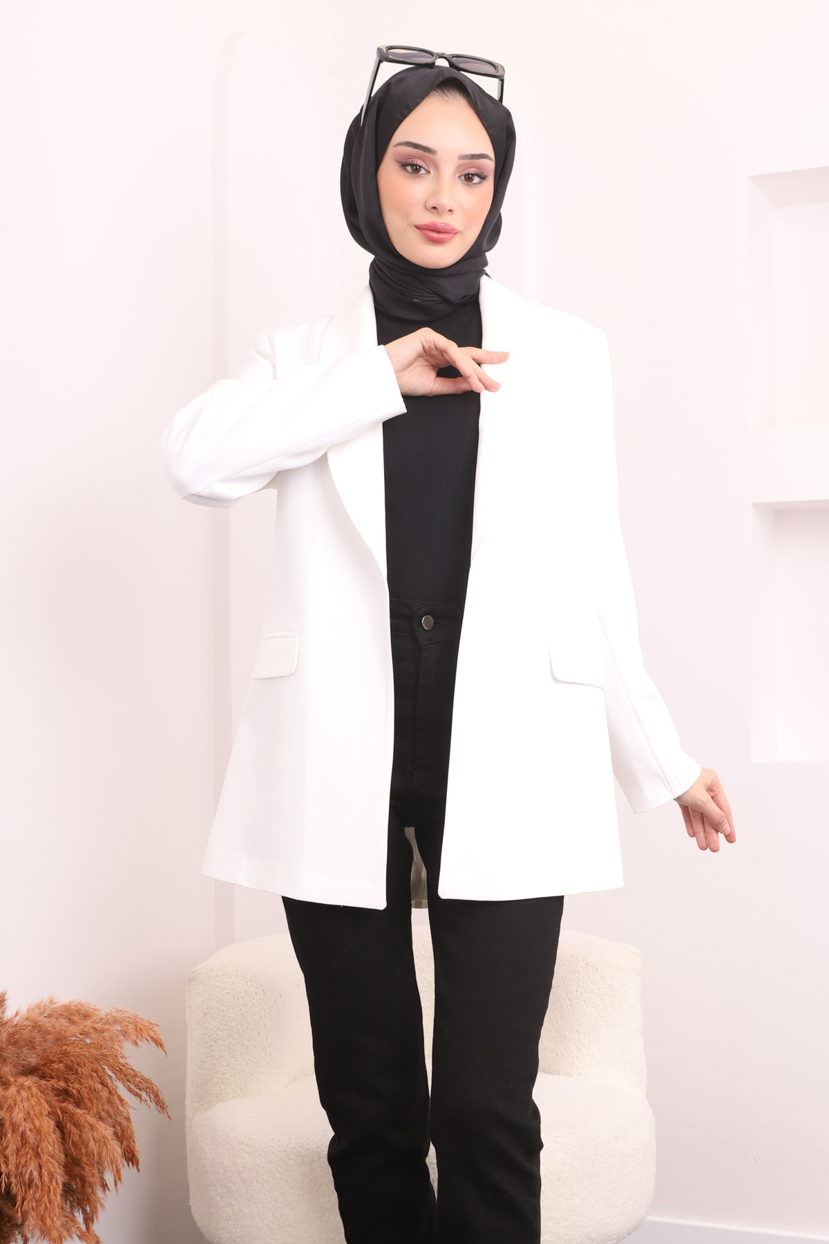 İmajButik-Μπουφάν Blazer με Λευκή Φόδρα 2