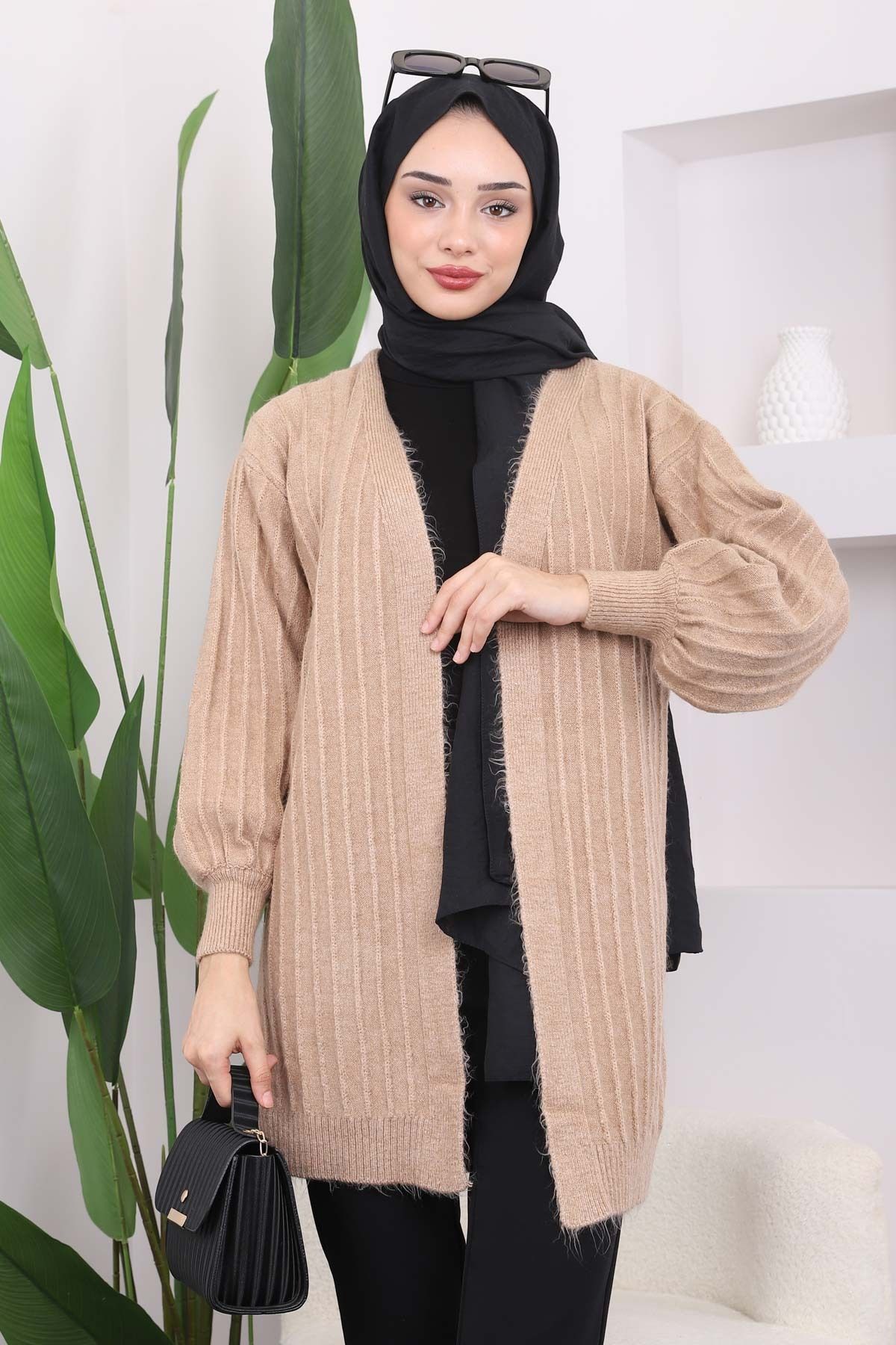 İmajButik-Biscuit Ribbed Chardon Knitwear Cardigan 3