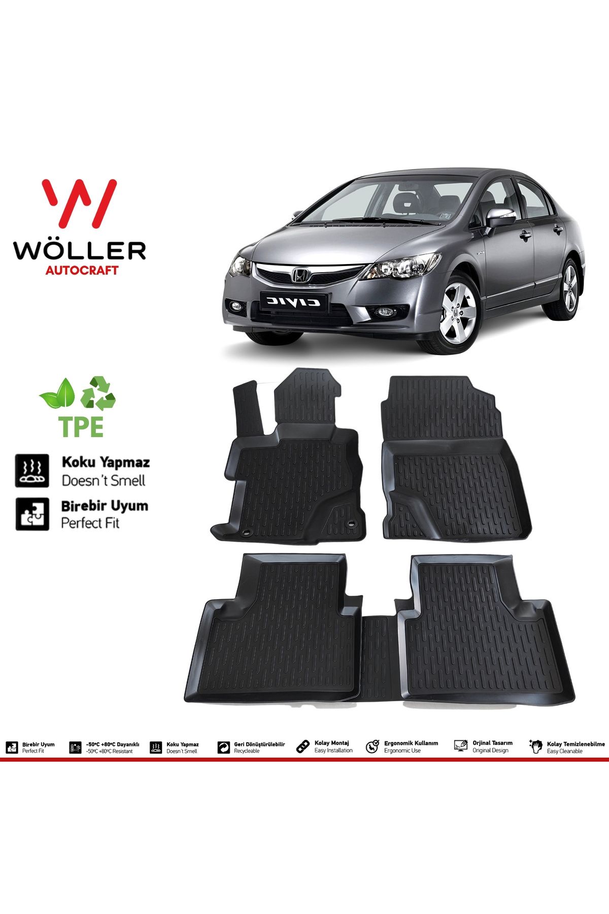 wöller Honda Civic Fd6 Paspas 2006 2012 Arası Uyumlu 3d Havuzlu Paspas