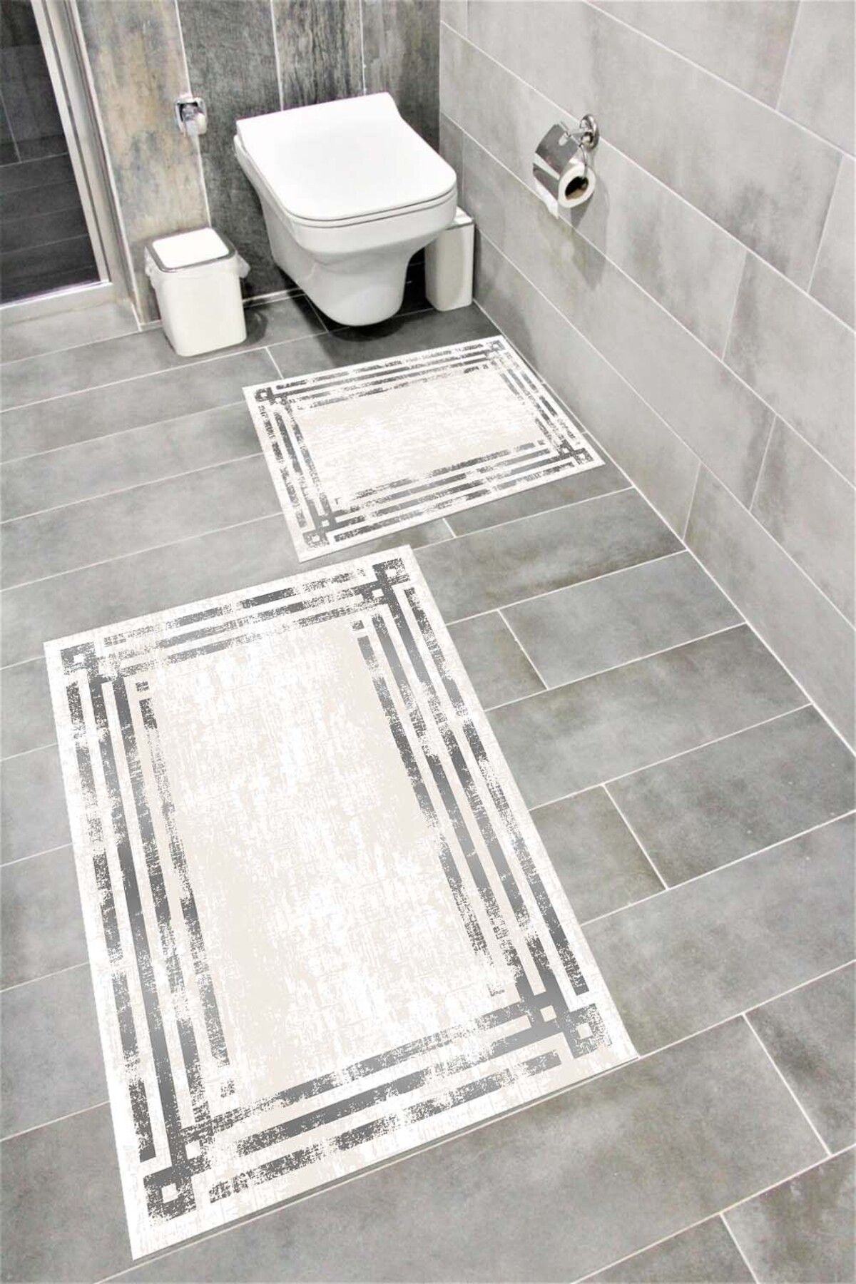 Bordo Halı Su Emici Yumuşak Kaymaz Taban Sünger Dolgulu Yıkanabilir Dekoratif Banyo Paspası-1074silverygri