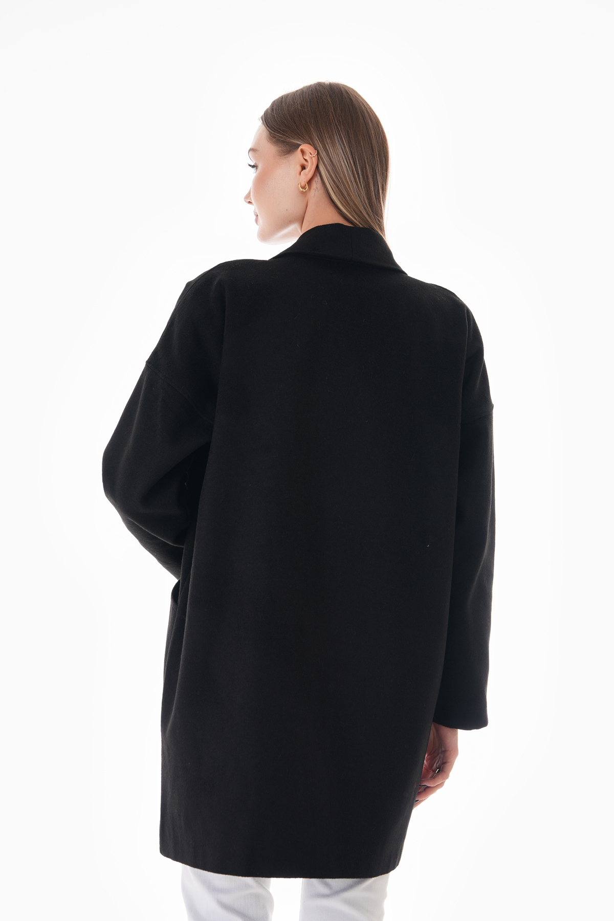 Siyah Kışlık Günlük Oversize Standart Kısa Kaliteli Kaşe Kaban 36-44 Beden — مشکی 515 — تصویر 8 از 9