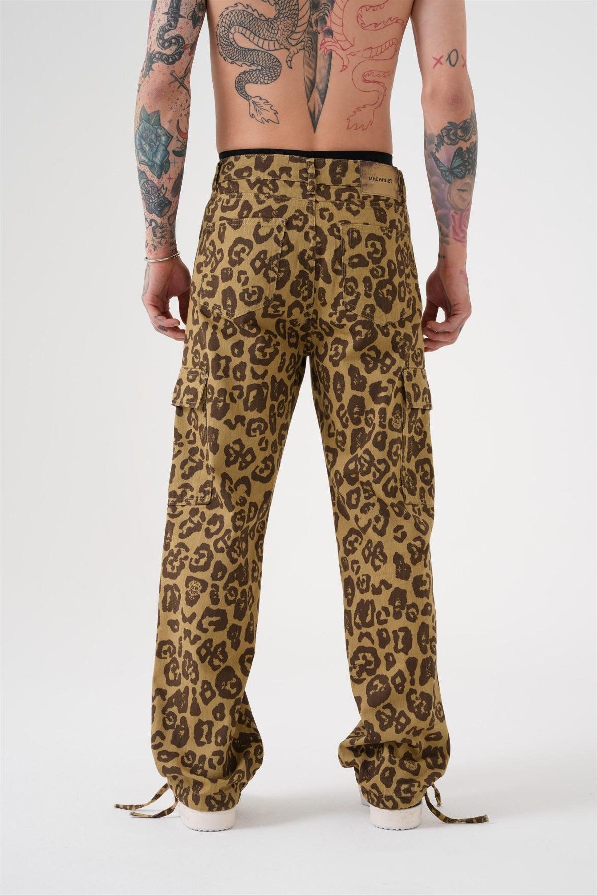 Machinist-Men's Baggy Leopard Pattern Jeans with Cargo Pockets 4