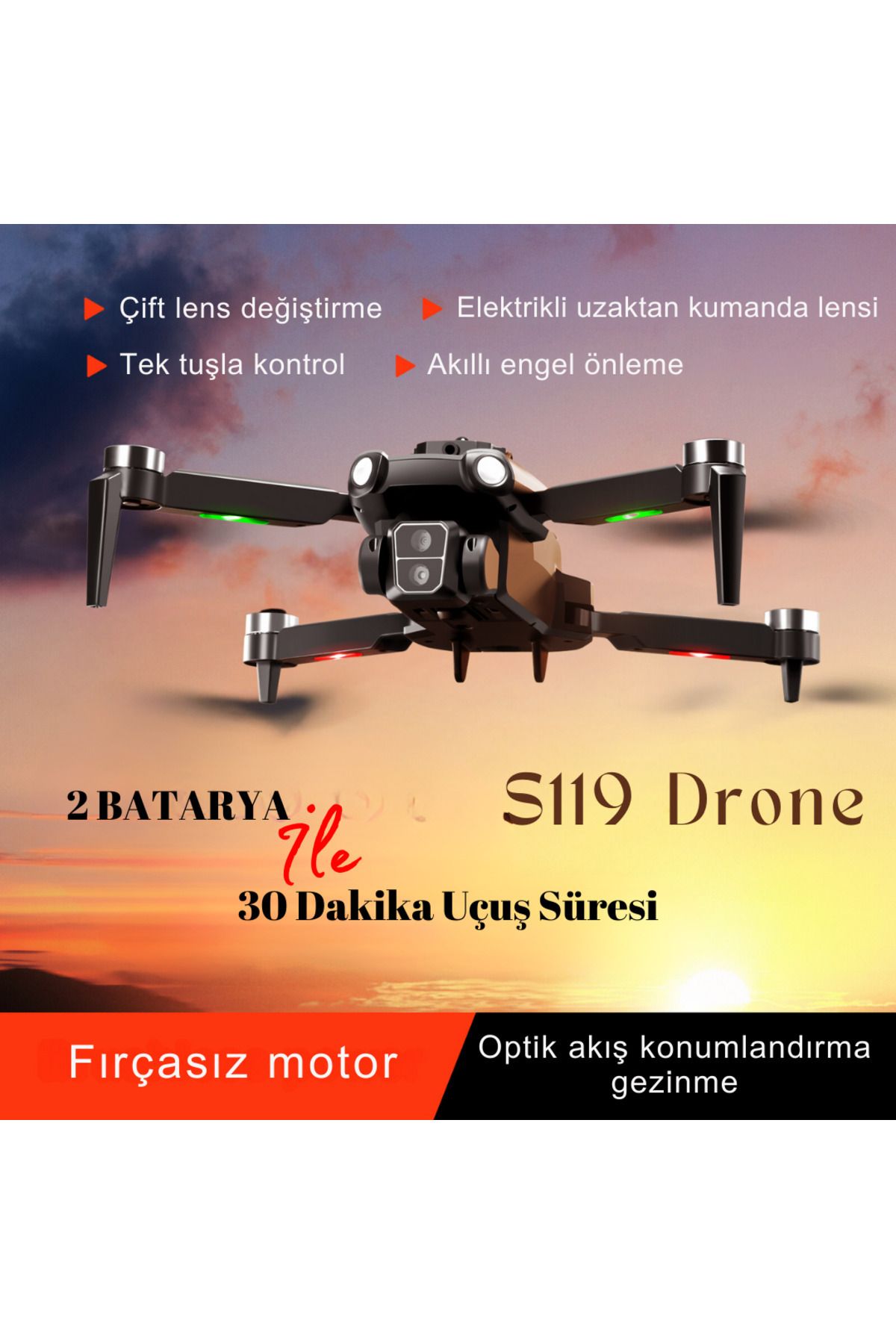 piha S119 DRONE FIRÇASIZ MOTOR 2BATARYA İLE 30DAKİKA UÇUŞ 1080P HD Kamera ENGELDEN KAÇINMA