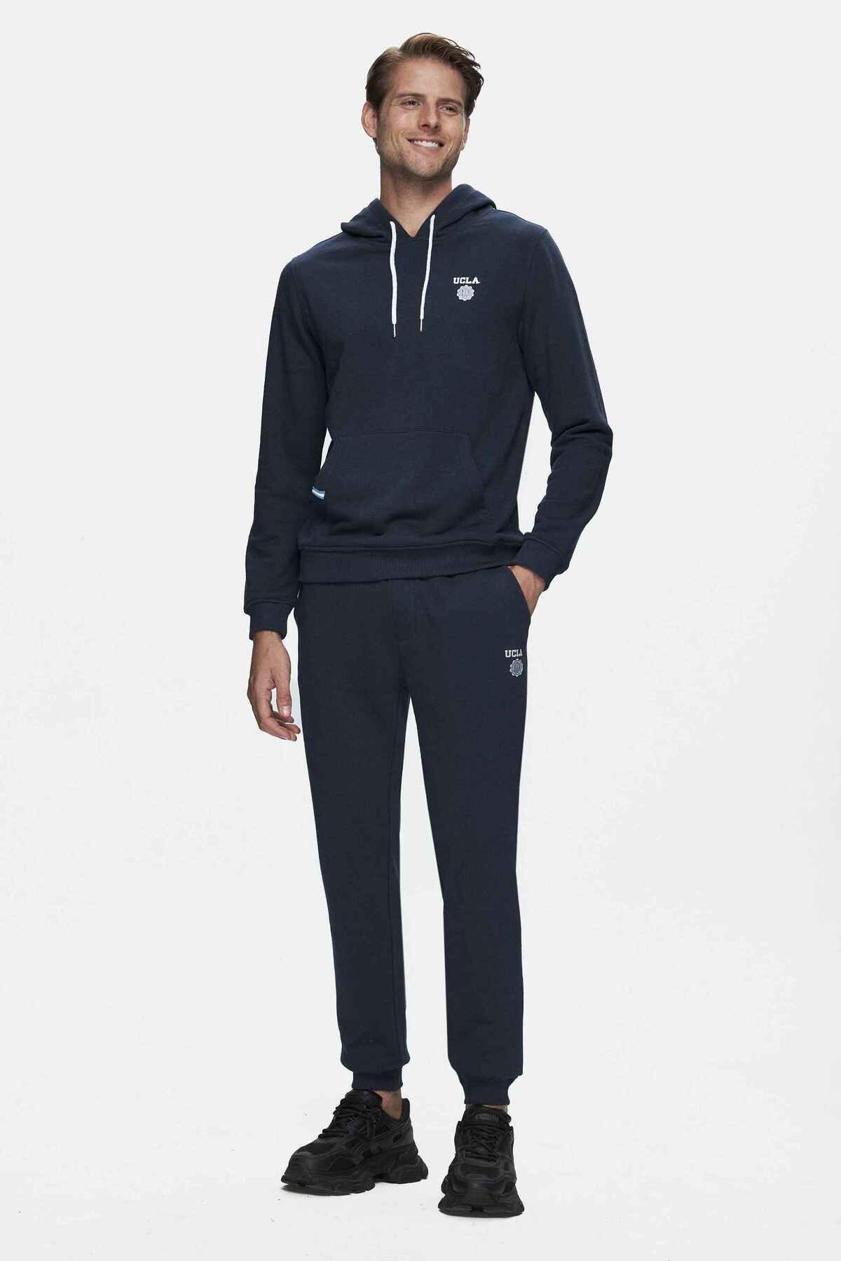 UCLA-Luskın Navy Blue Shrinkable Cut Printed Standard Fit Men's Tracksuit Bottom 1