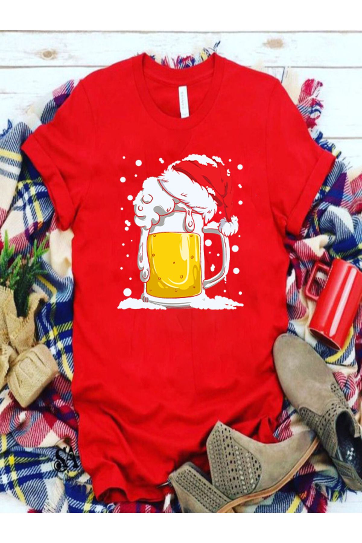 Pisa Art Yılbaşı Yeniyıl Noel Temalı Kırmızı Serisi Unisex Özel Tasarım T-Shirt