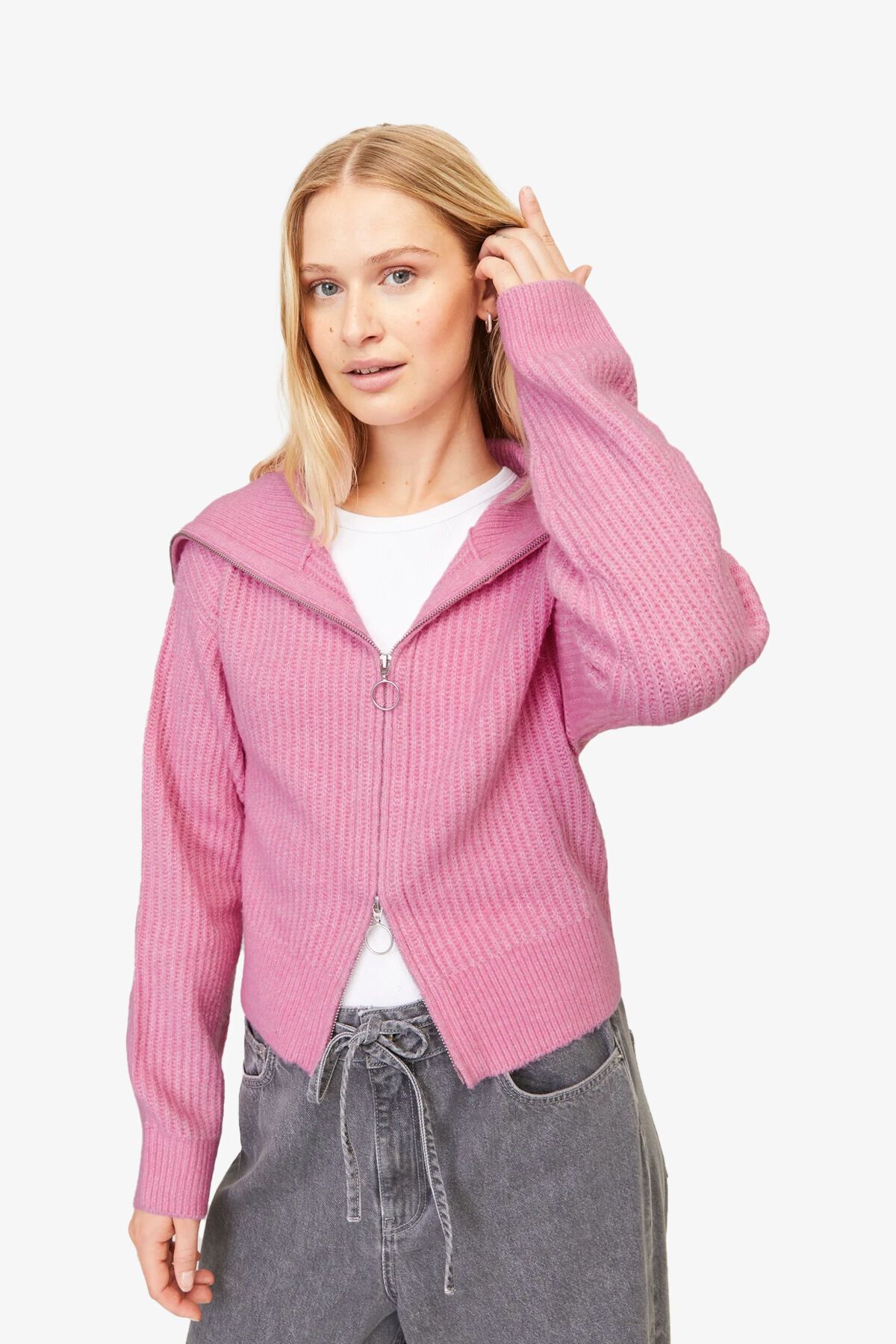 JJXX-Jxgilly Diverter Women's Pink Zippered Cardigan 12255361 -Moonlitemauve 2