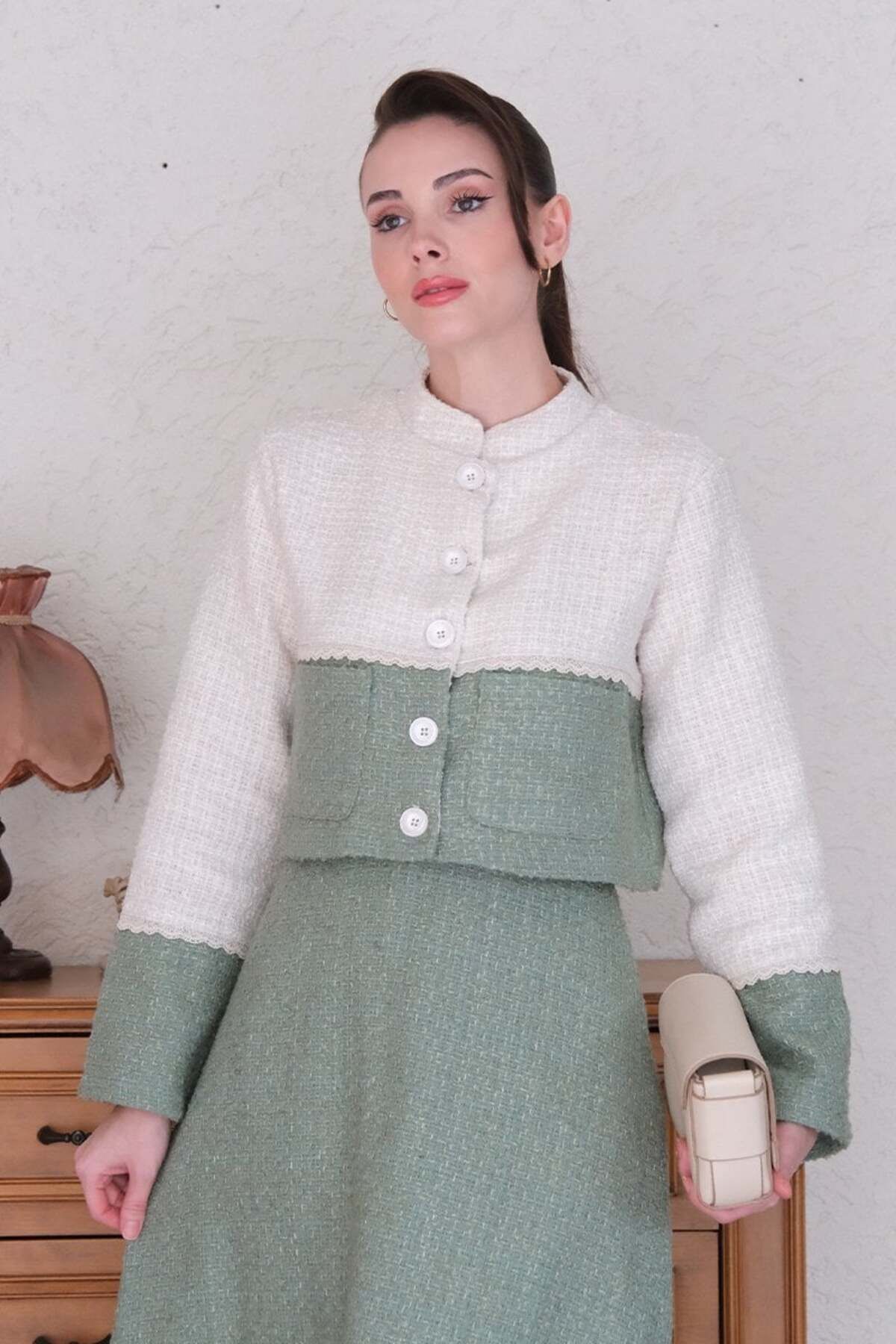 Ceylan Otantik-Green Tweed Skirt - Jacket Set 6