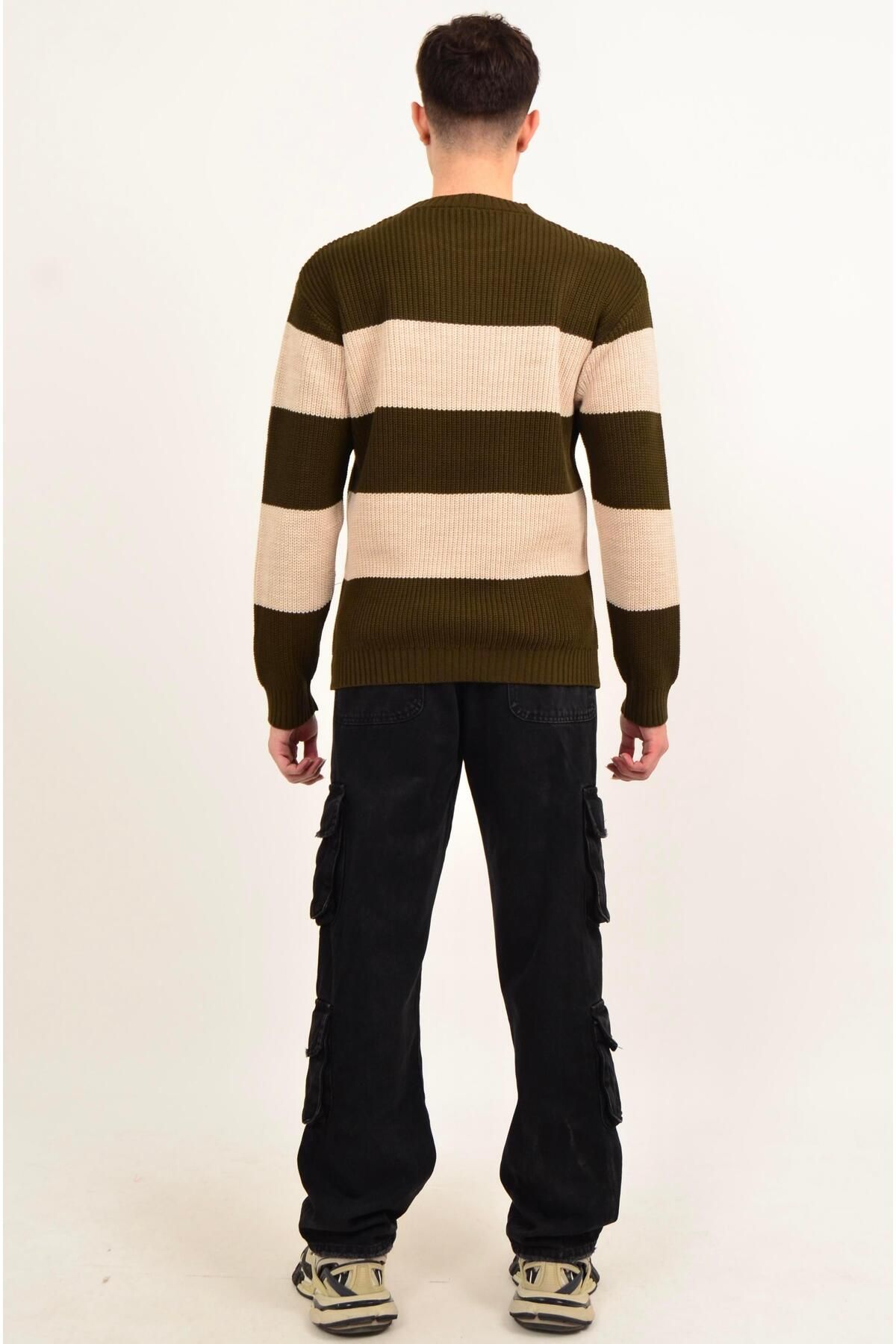 Figo-Striped Crew Neck Thick Sweater 2