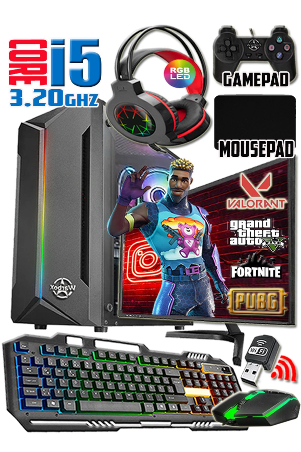 WARBOX Lazer I5 750 Turbo:3.20ghz 8gb Ram 128gb Ssd 250gb Hdd R7 240-4 Gb E.kartı 19" Monitör Gaming Set