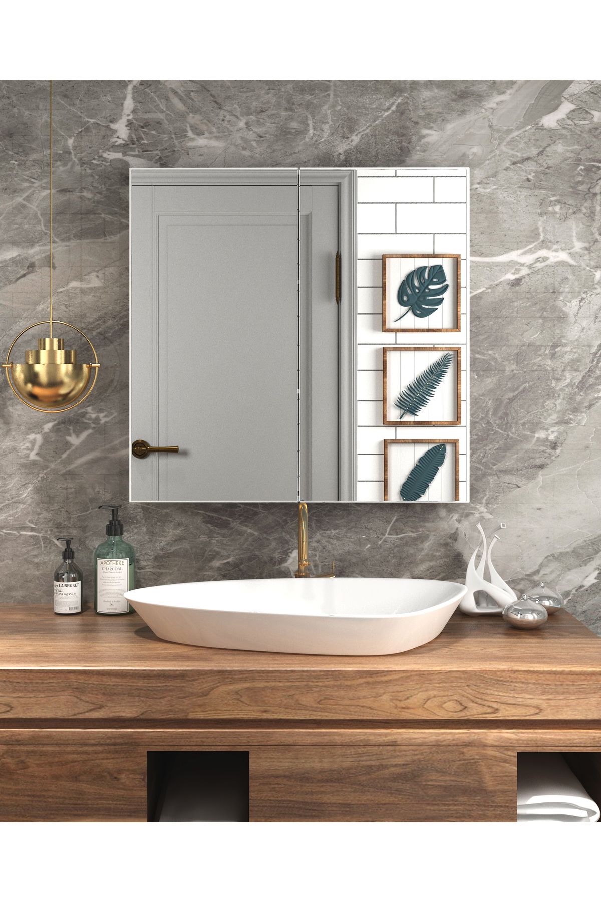 TETTO ELAGANTE Lavobo Üstü Aynalı Banyo Dolabı 60 X 60 Cm