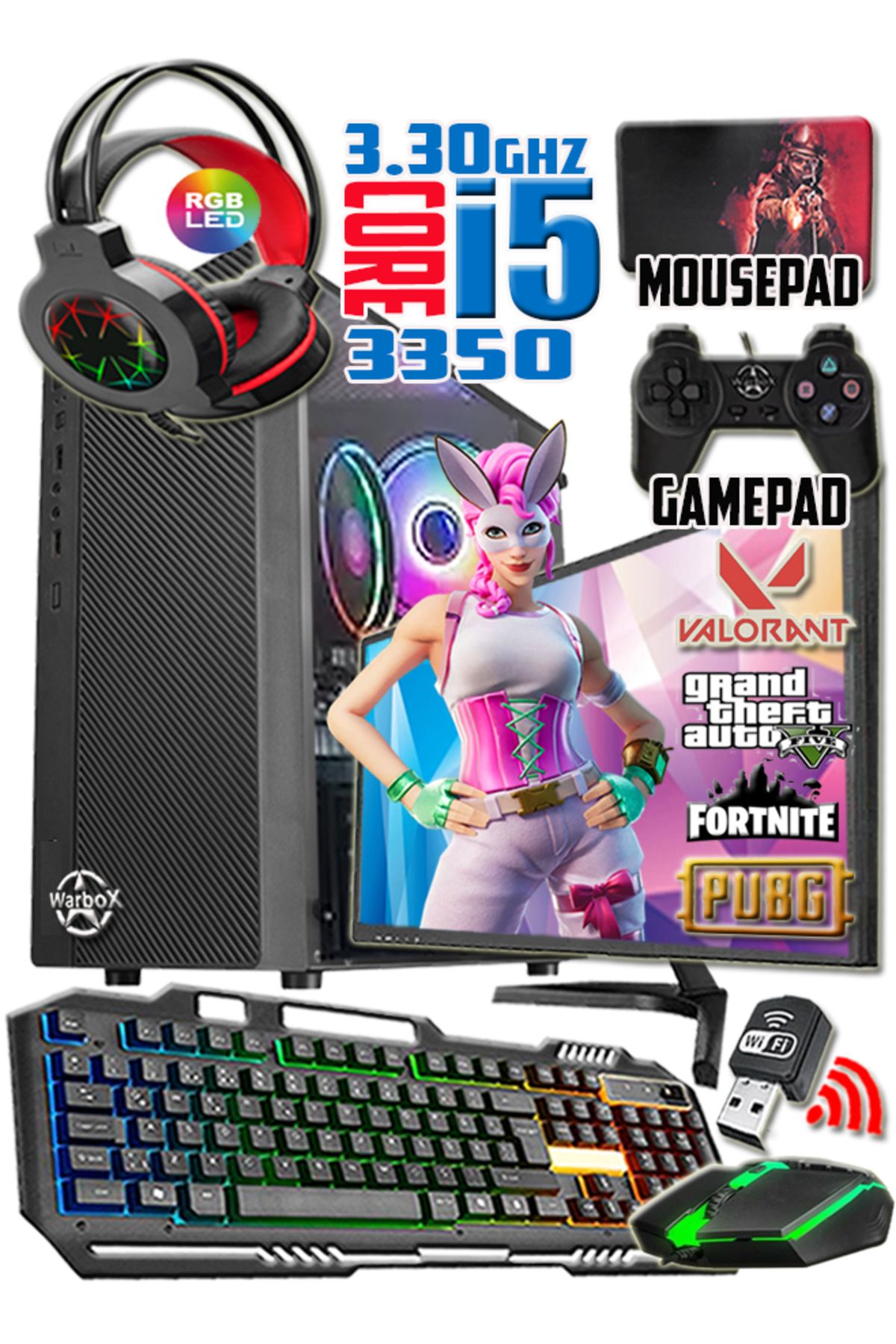 WARBOX Dolpi I5 3350p Turbo:3.30ghz 8gb Ram 256gb Ssd R7 240 4gb E.kart 19"monitör Gaming Set