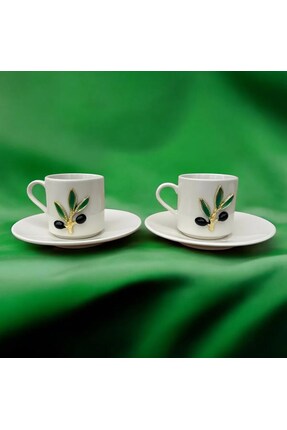 MEVLANA BAZAAR Zeytin Dalı Desenli 6'lı Kahve Fincan Seti