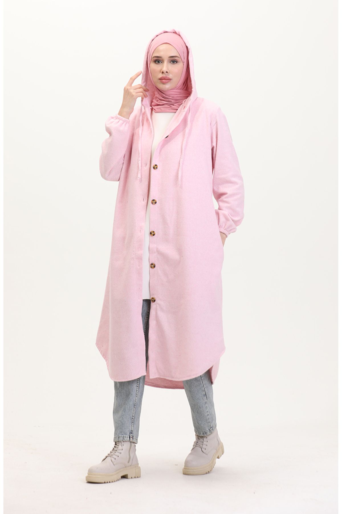 sefamerve-Pink Thin Stamp Hooded Cap - 0535-06 1