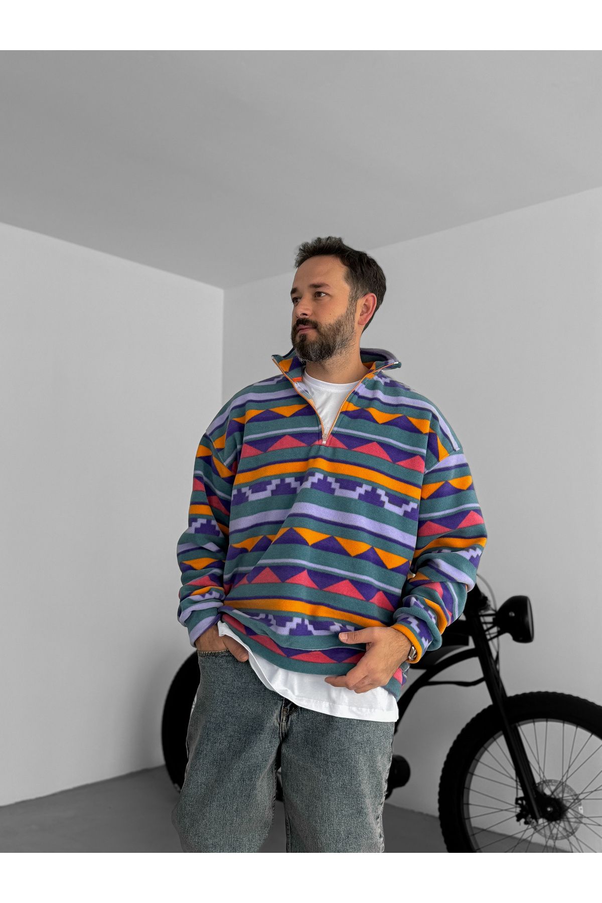 BYBASICMAN-Colorful Mosaic Pattern Fleece Sweatshirt Pm-155 4