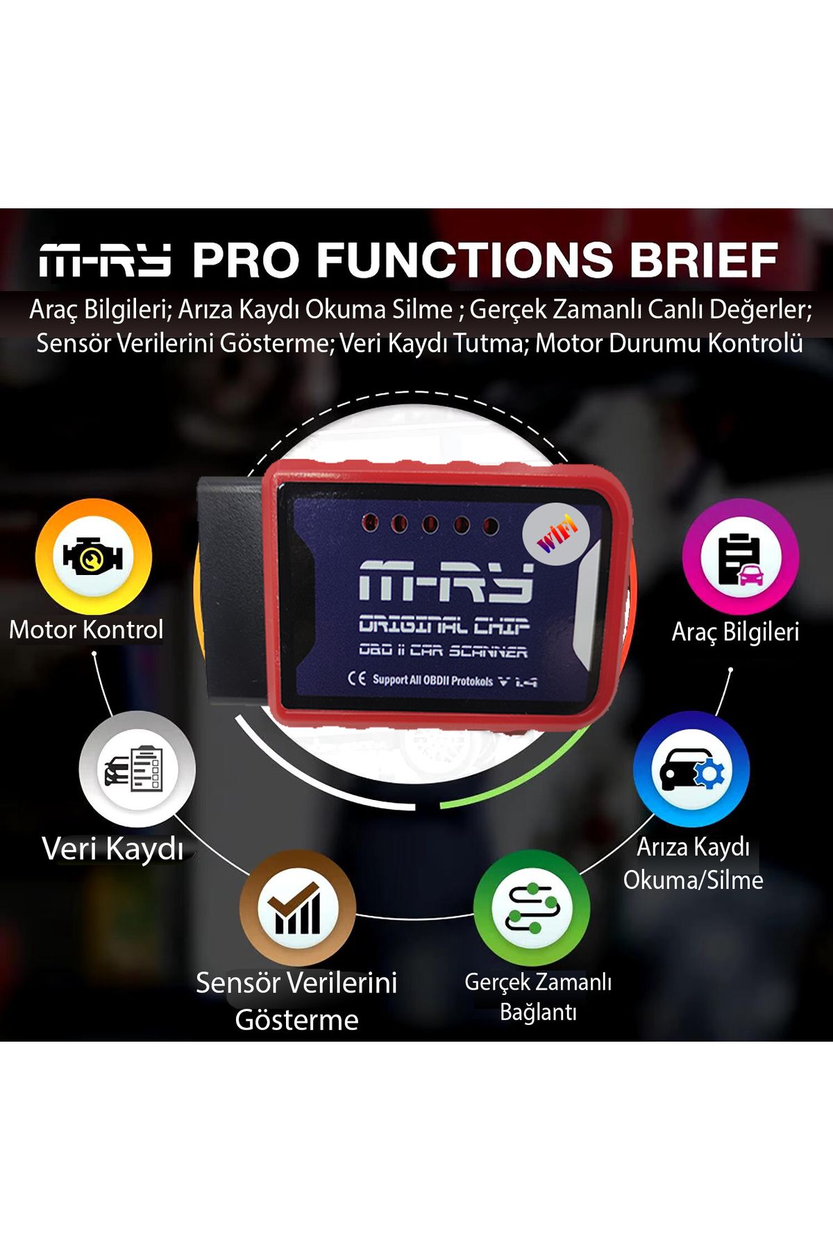 MRY OTO AKSESUAR M-RY PRO Wİ-Fİ 1.4 İOS & ANDROİD & PC Uyumlu Oto Arıza Tespit Cihazı