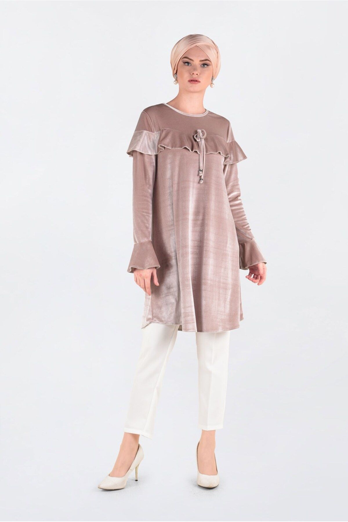 تونیک مخملی با جزئیات FLYWL 4789-1 Alvina