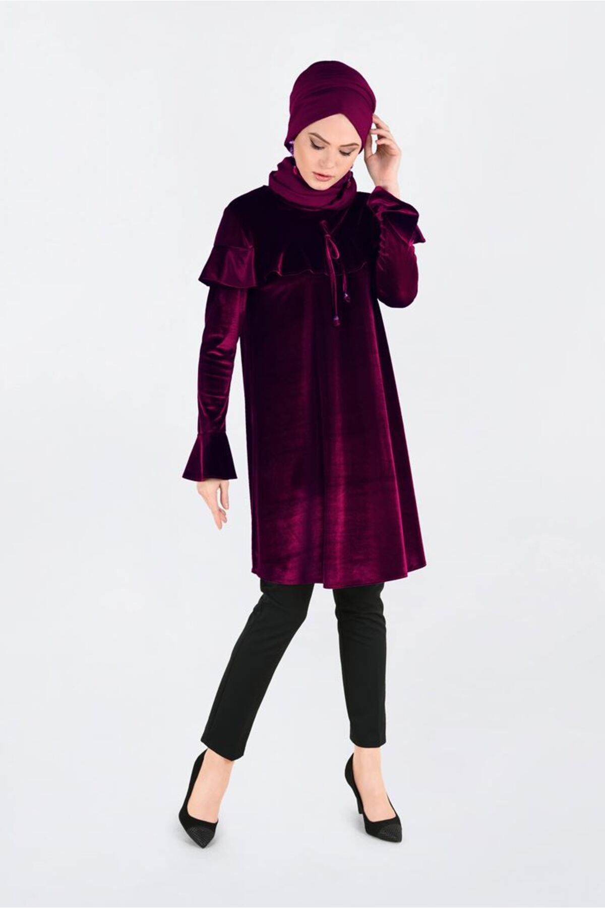 Alvina-Volan Detailed Velvet Tunic 4789-1 2