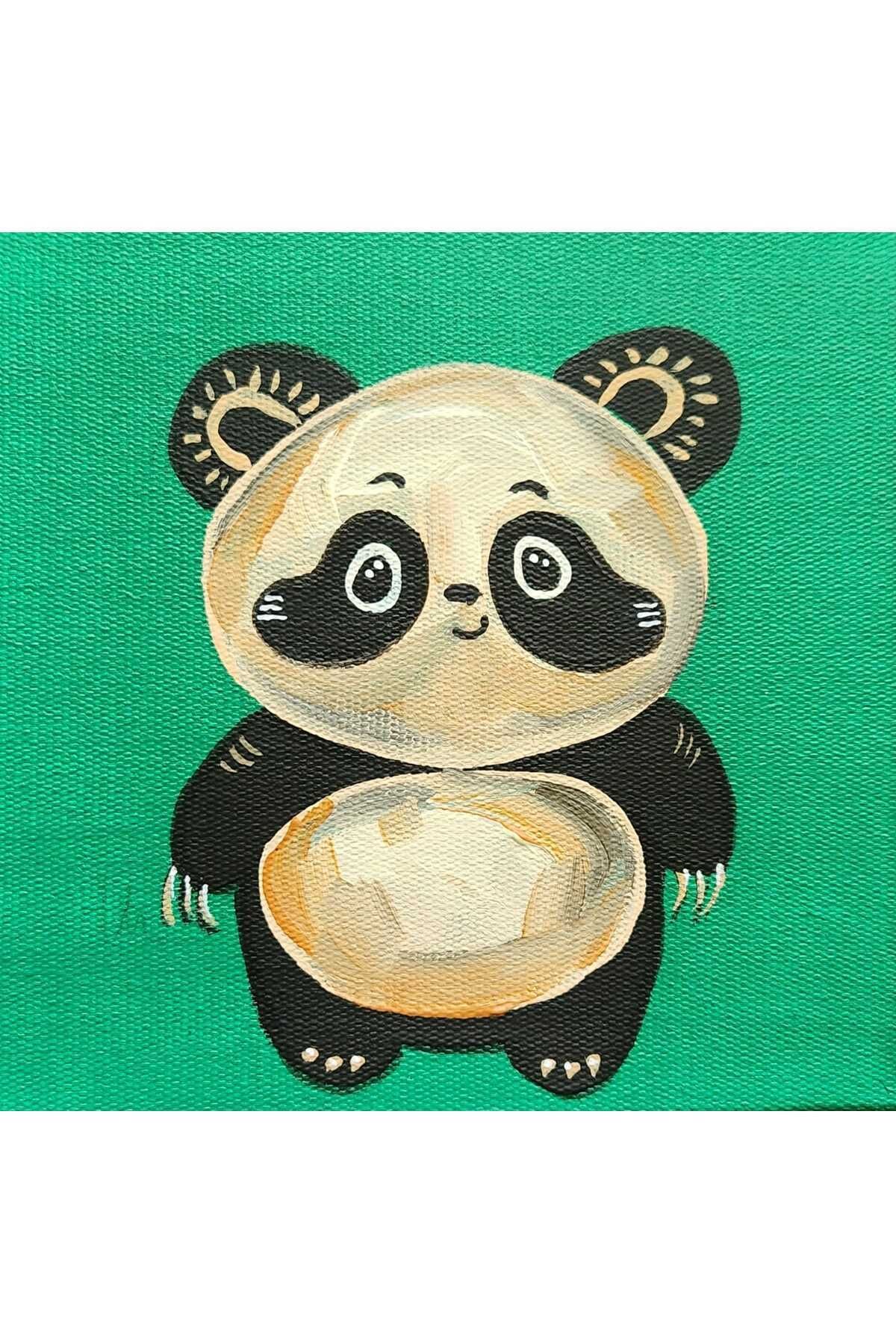 Sanat Markt Pet Yavru Hediye Kutusu - Panda - Sanatsal Hediye Kutusu - Yeşil Renk - Tilki Maskot - 15x15cm Tuval