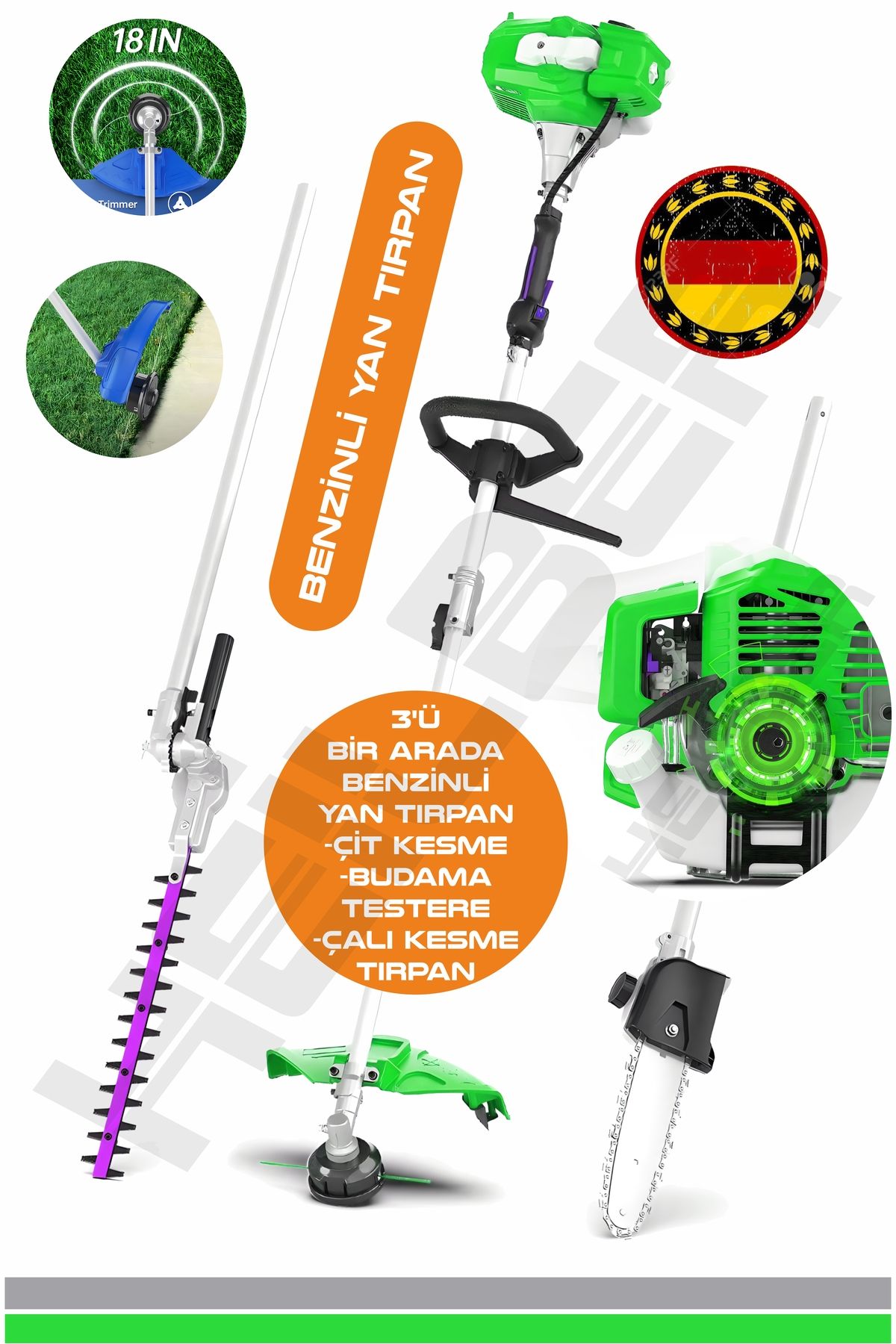 HEİLBER ALMAN GREEN 25HP/H BENZİNLİ YAN TİPİ OT ÇALI TIRPANI ÇİM BİÇME MAKİNESİ ÇİT KESME BUDAMA VE OT KESME