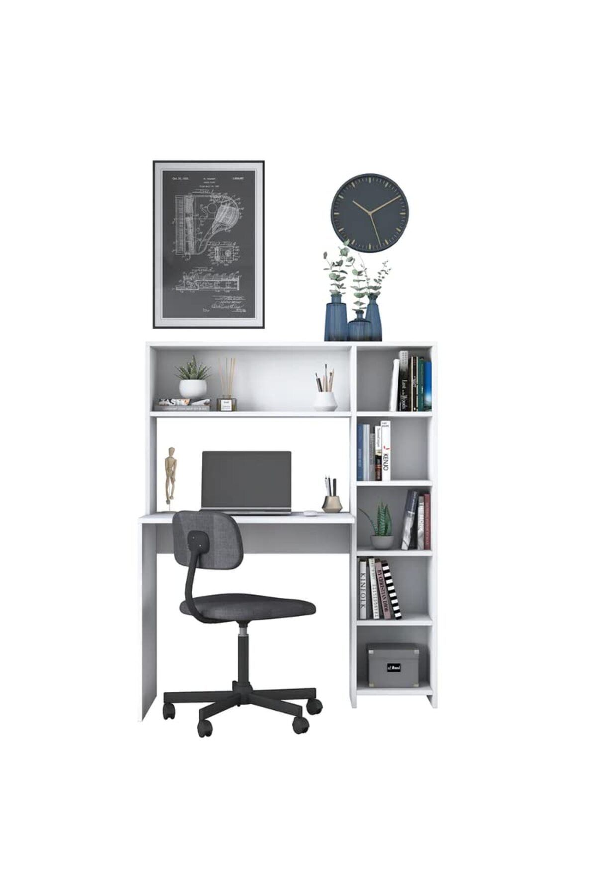 Home Canvas-Computer Desk with Bookshelf and Shelves White - White 6