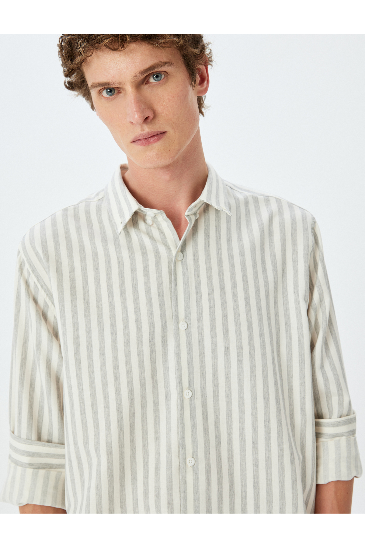 کوتون پیراهن مردانه خاکستری راه راه اسلیم فیت 5SAM60004HW