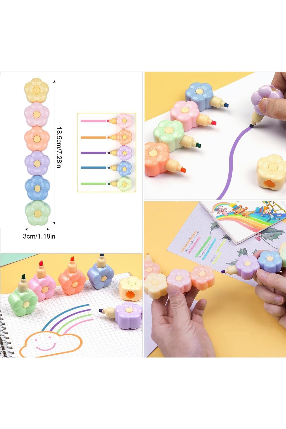 Arabest-6 Pcs (33 Pcs) Mini Highlighter Pens, Pastel Colourful Detachable Highlighter 6